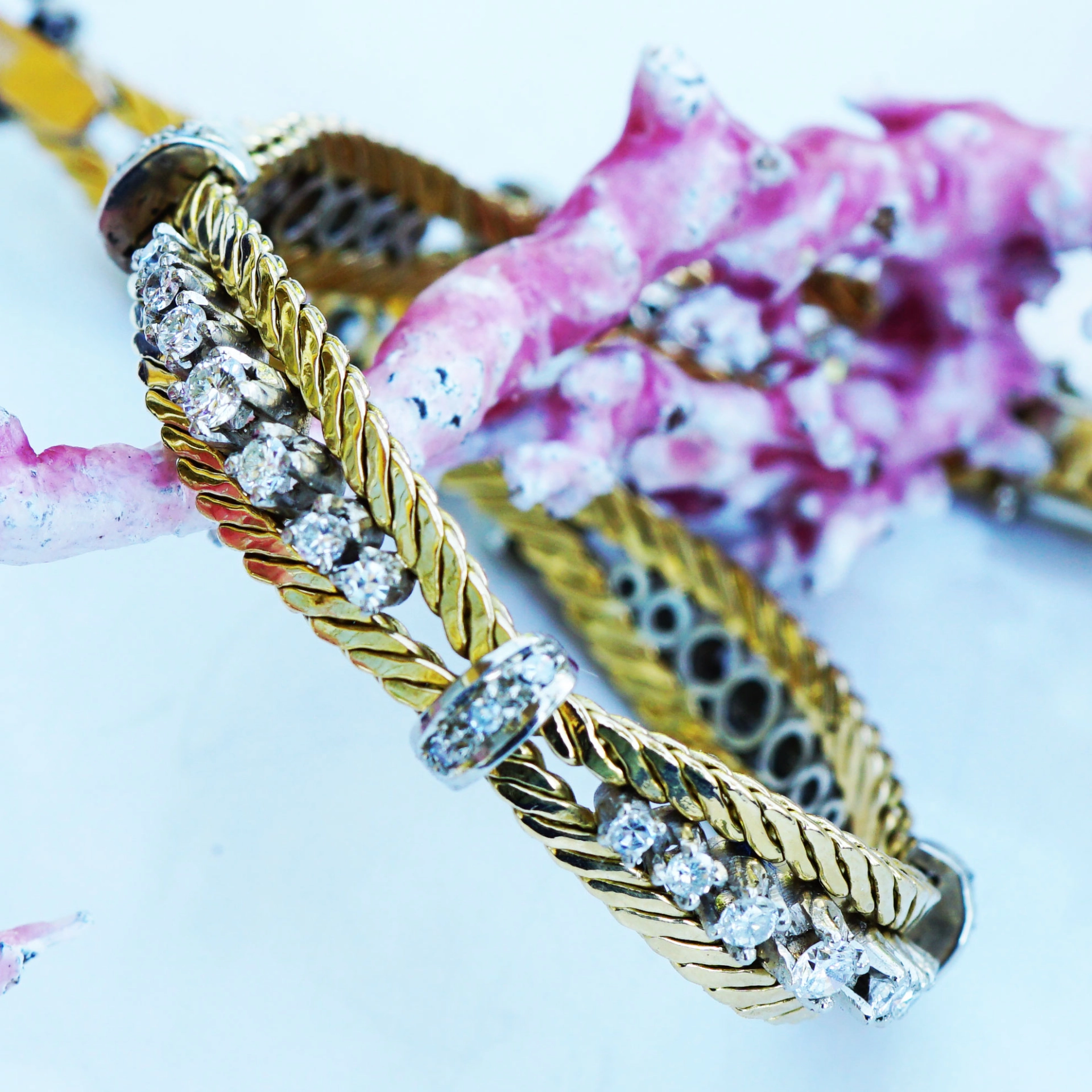 Brillant Armband Vintage 80er 1.0 ct lupenrein 25 Gramm 750er Gelbgold Weissgold 18,5 cm Länge