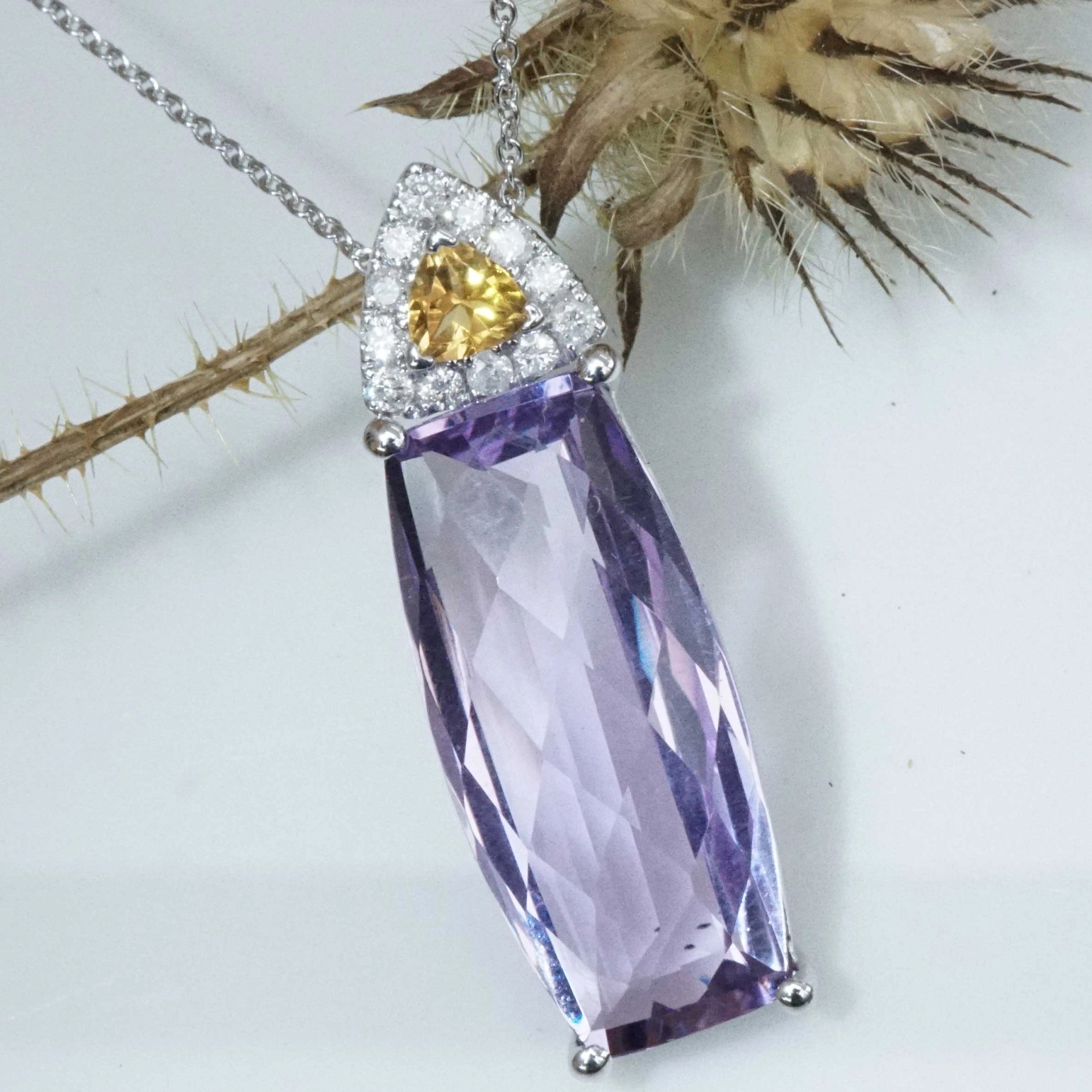 Amethyst Citrin Brilliant Pendant with Chain 18 kt White Gold...so graceful
