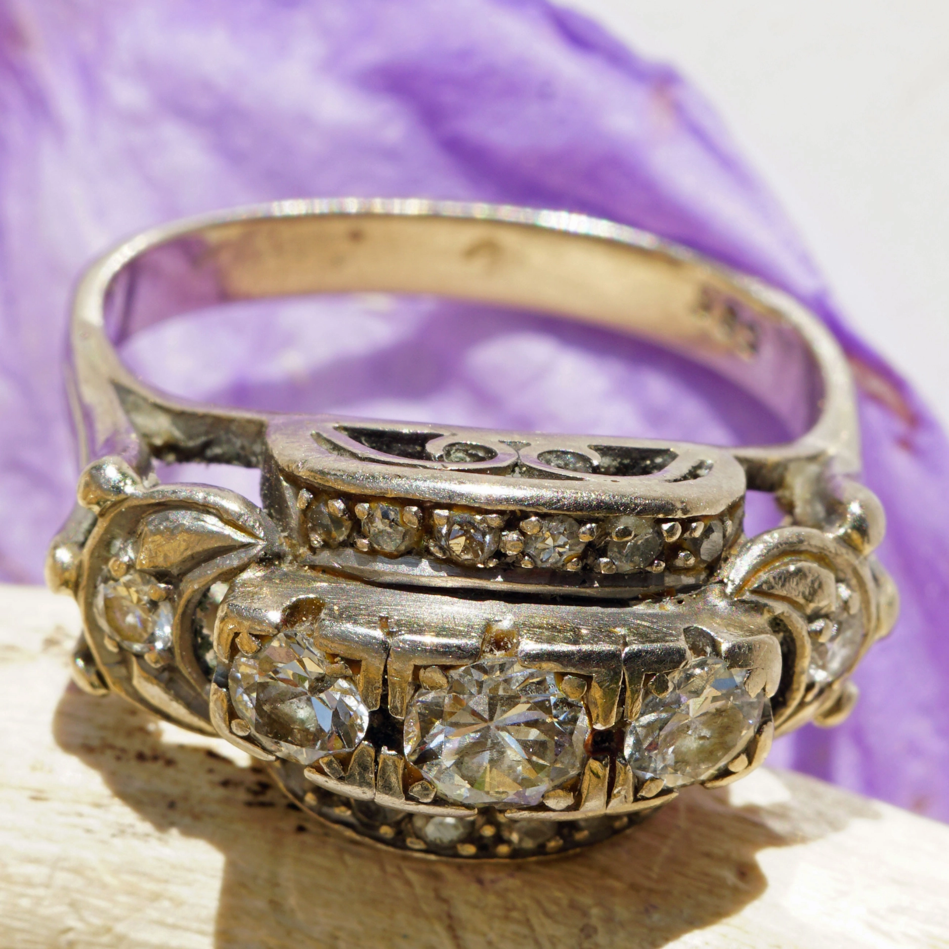 Diamond Ring 1950 with 0.50 ct Diamonds....Art Deco Style