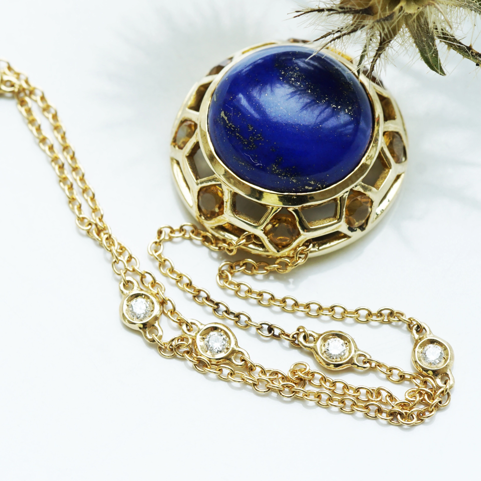 Citrine Lapis Lazuli Necklace with Diamonds....fashionabe Style
