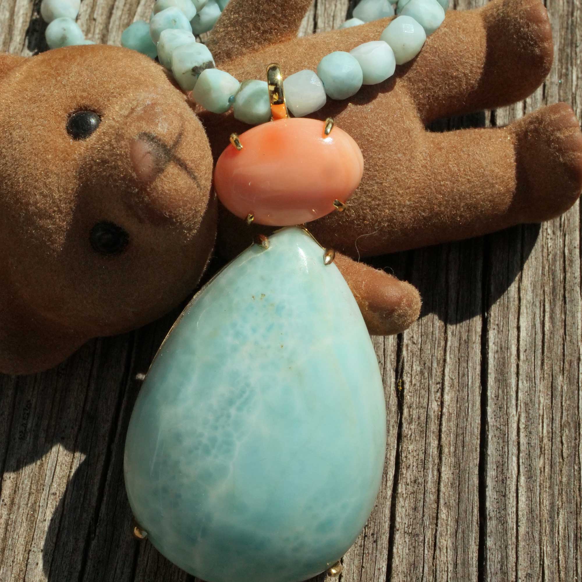 XL Larimar Coral Pendant 105 ct 9 ct in 585 Yellow Gold...has the Potential to become a favorite Piece