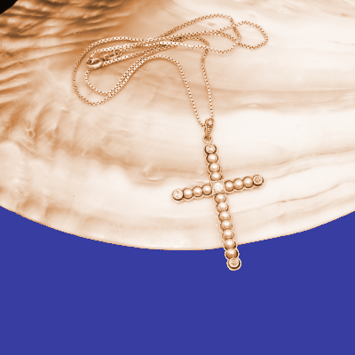 Antique Jewellery Cross Pearl Brilliant Pendant with Chain 585 White Gold Yellow Gold around 1900
