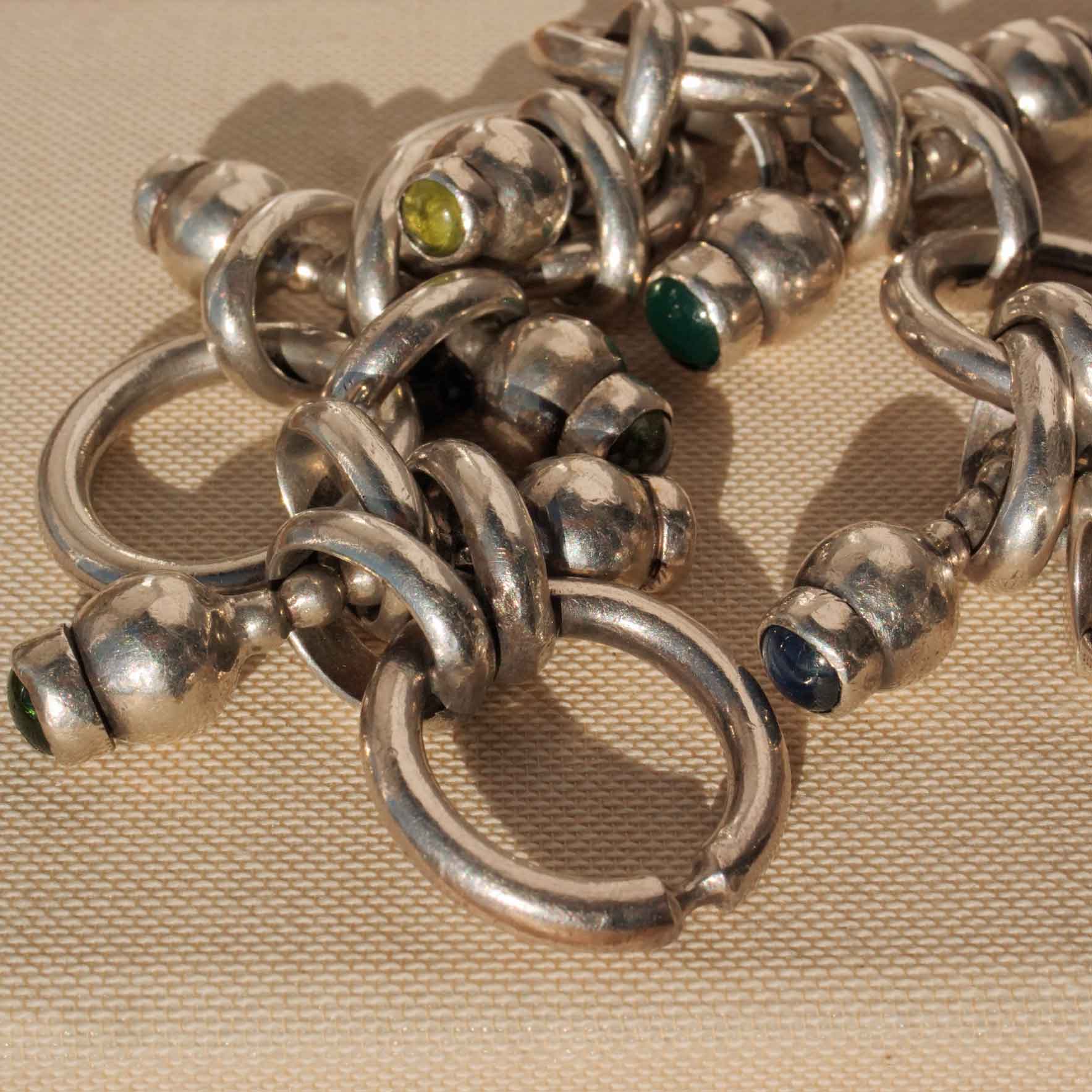 Retro Designer Gemstone Bracelet 925 Silver 145 Grams Handmade