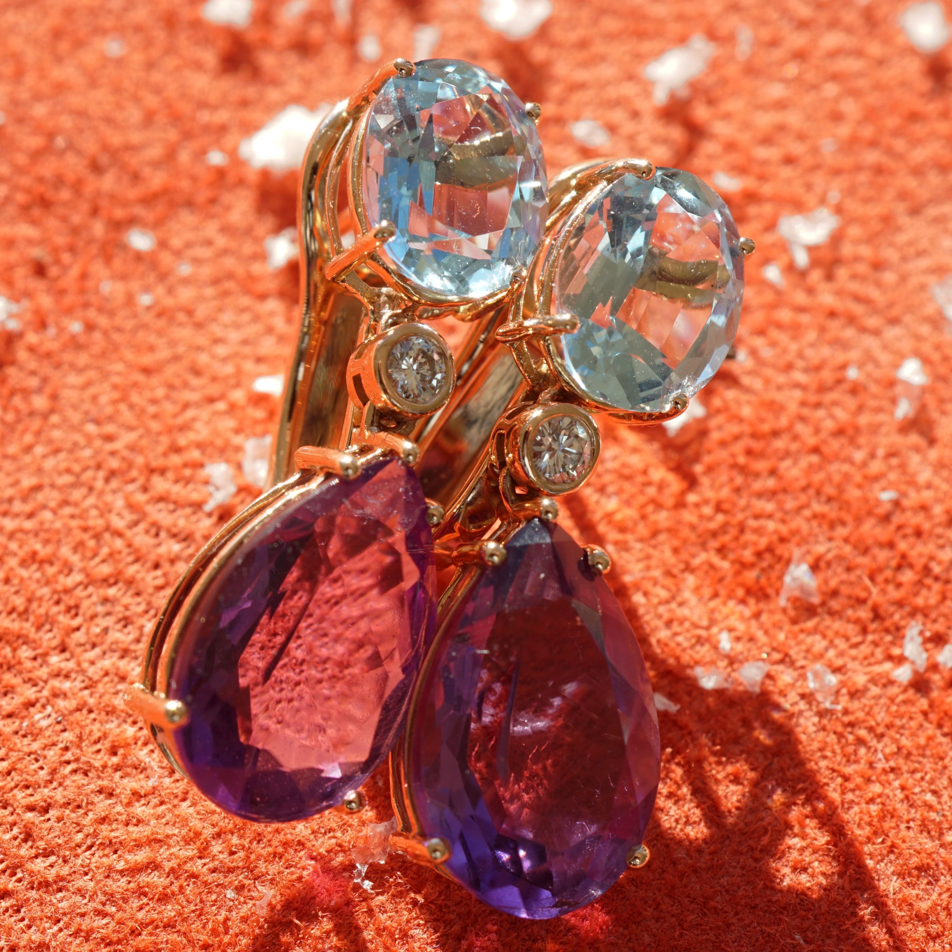 Aquamarin Amethyst Diamond Earrings 18kt Rosegold...Great Quality