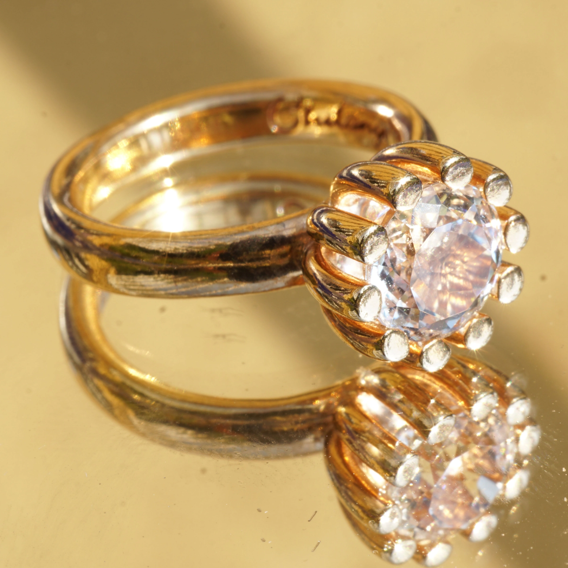 CHILANGO RING Grand Palais rock crystal 925 silver rose gold-plated new with original solid case