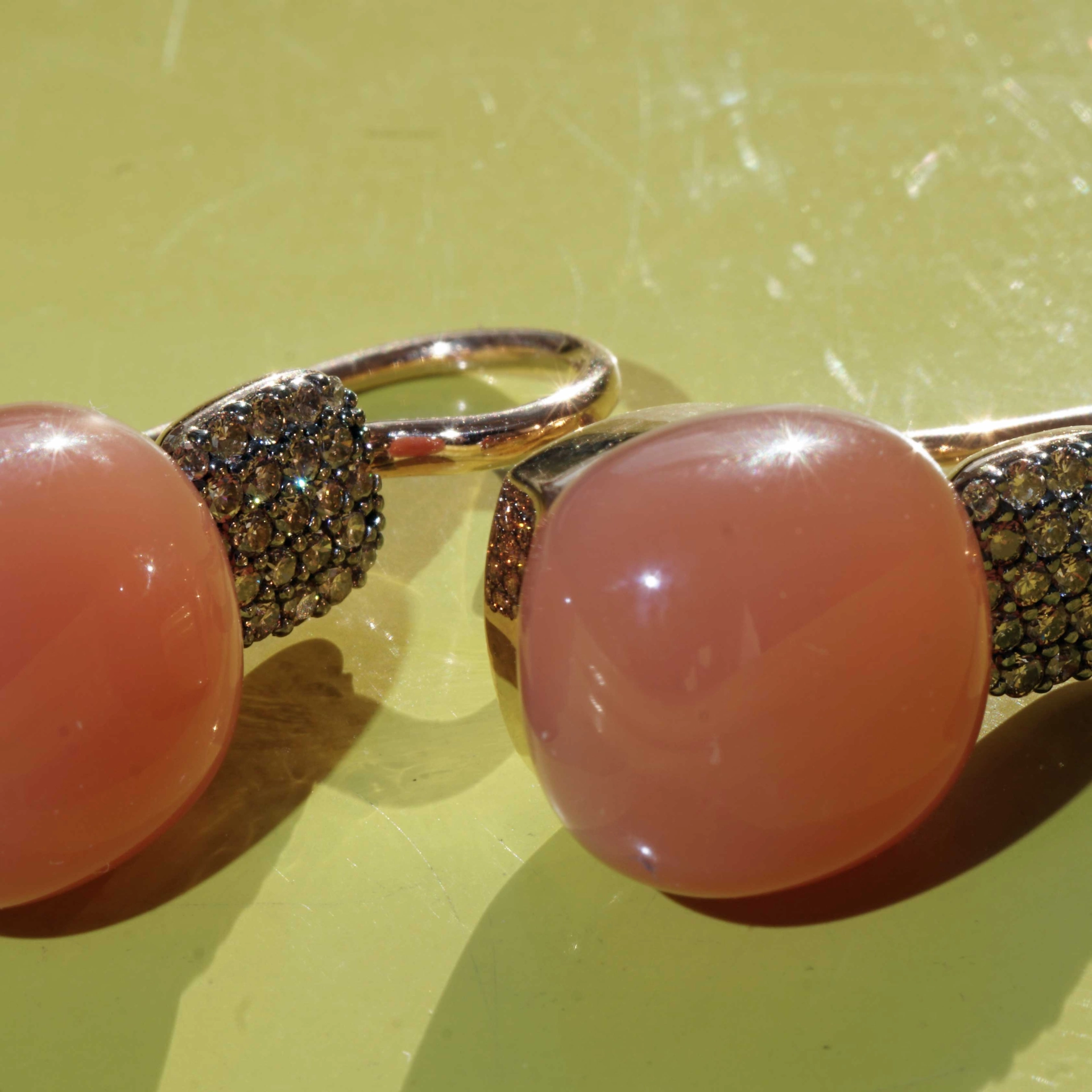 Moonstone Brilliant Earrings 18 kt Rose Gold...modern Design stunning 