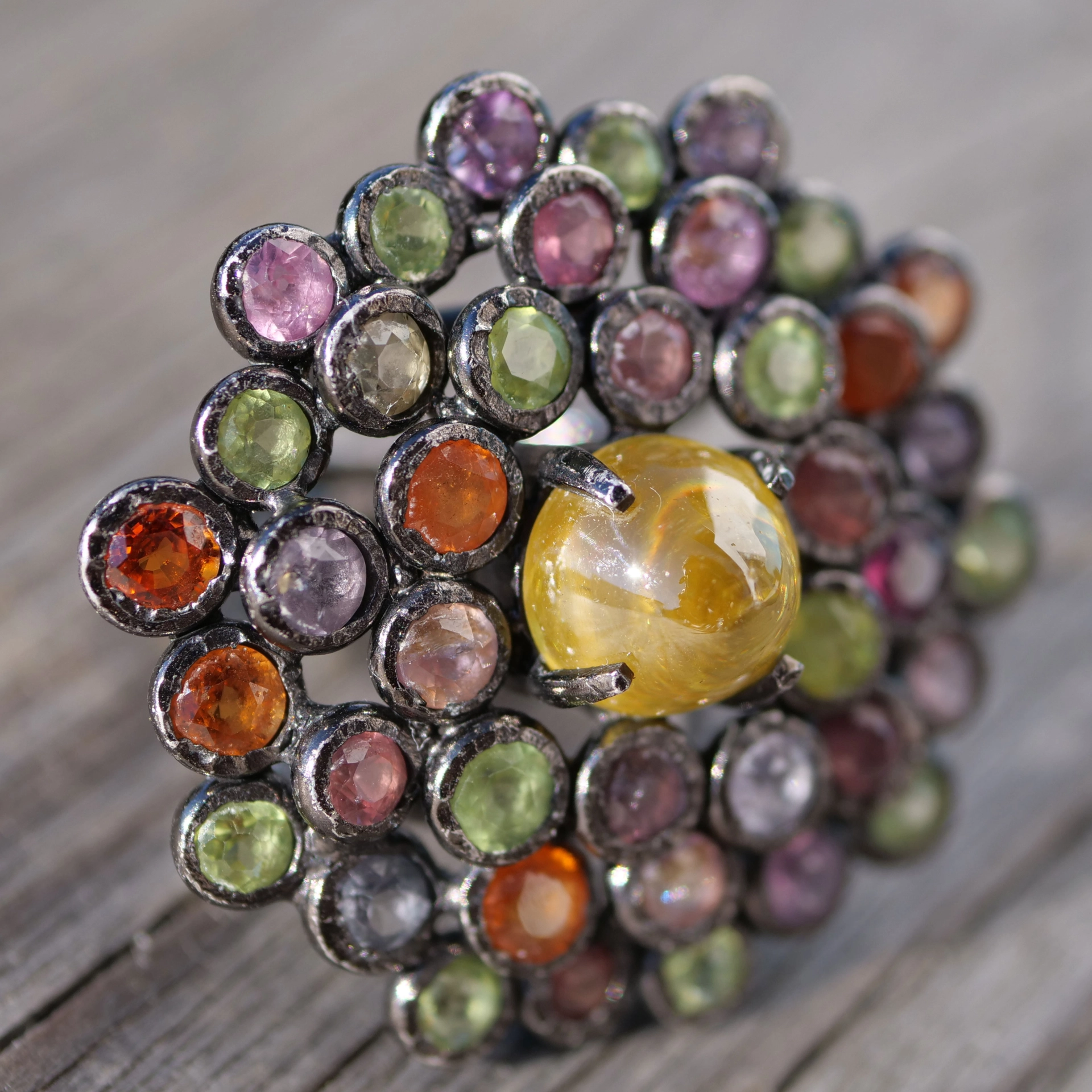 Spinel Ring in amazing Colors...total 35 carat...Silver handcrafted Ring