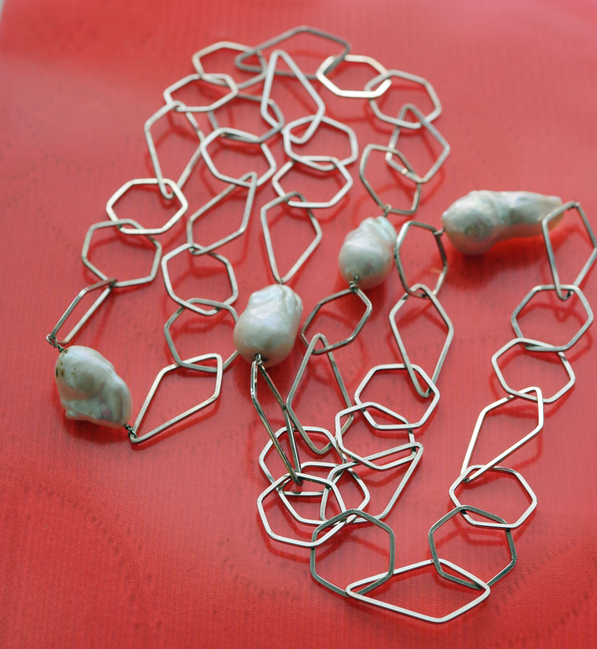 Lange Silbergliederkette mit Jumboperlen 925 Silber