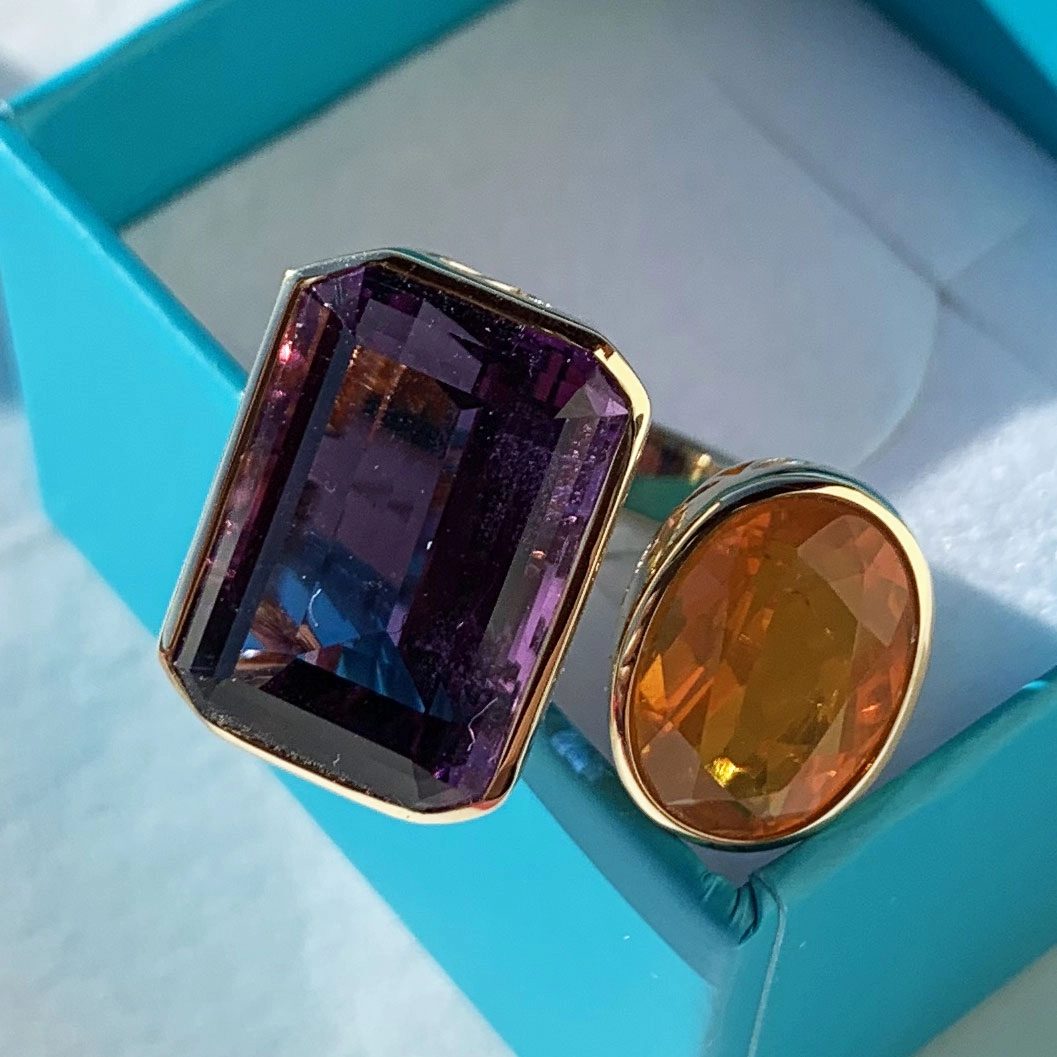 Amethyst Fireopal Ring 18 kt Yellowgold....extremly hot