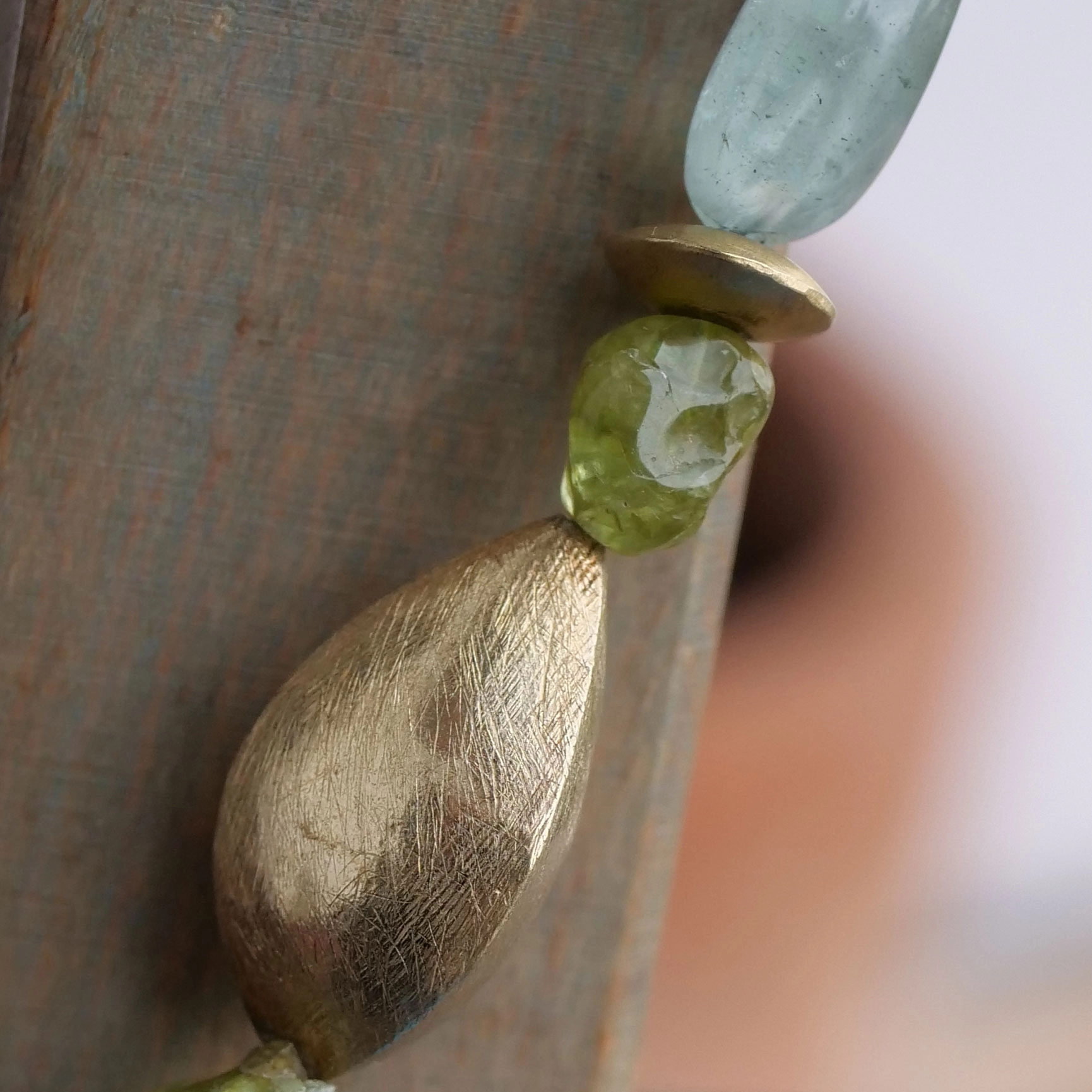  Tumbled and faceted Smoky Quartz, Peridots, Aquamarine Necklace