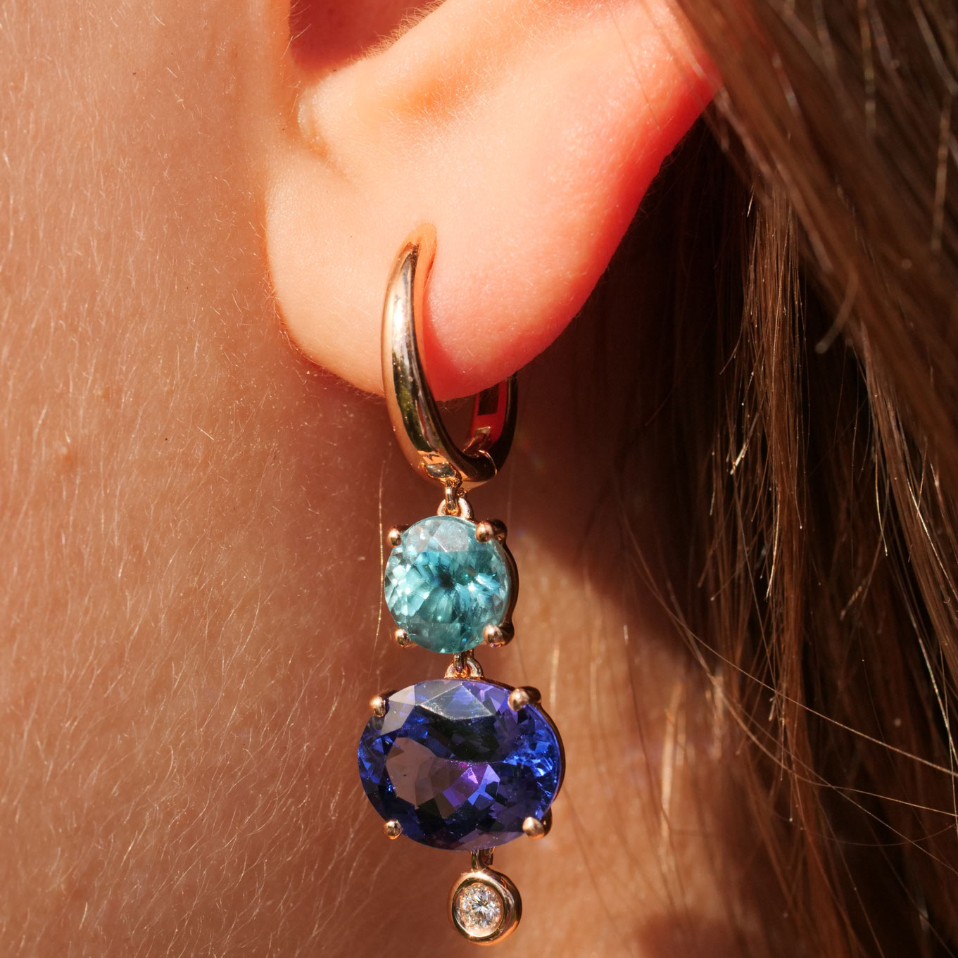 Tanzanite Zircon Brilliant Drop Earrings 750 Rose Gold... Bang colours 6.71 ct 4.84 ct 0.09 ct