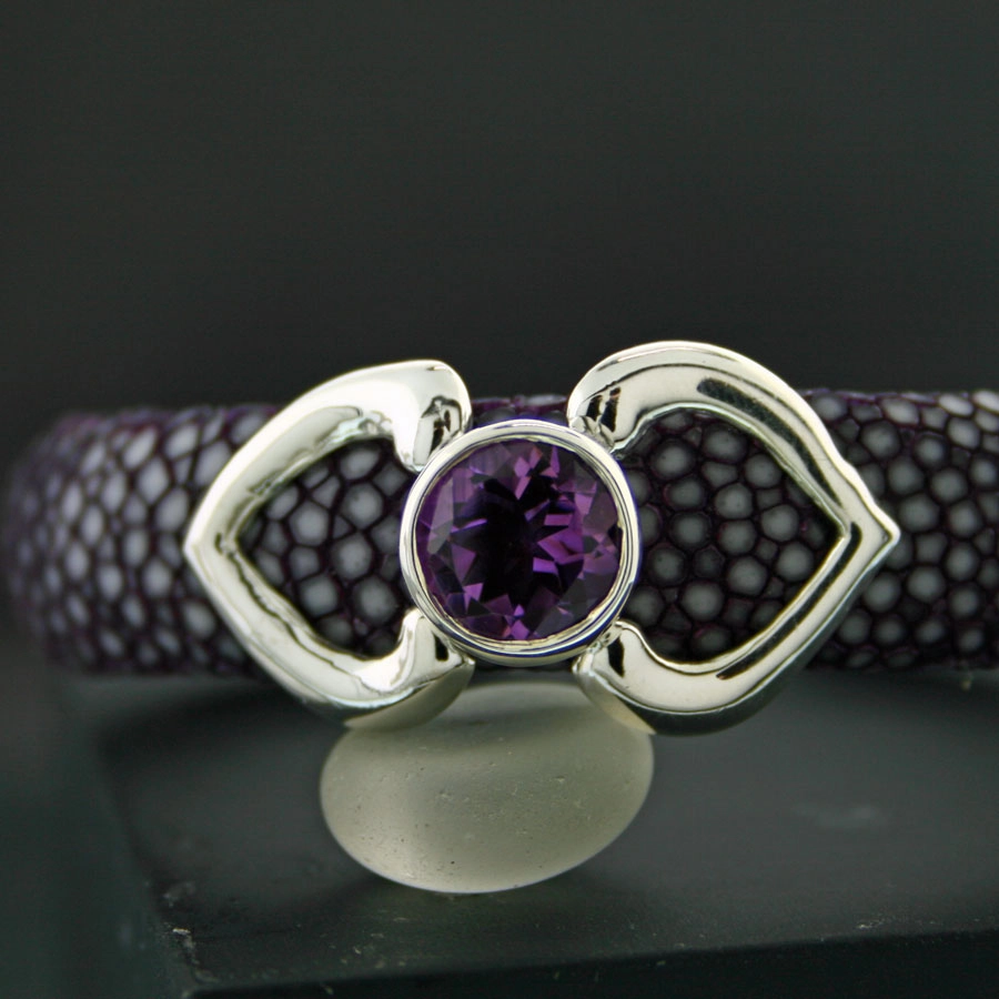 Amethyst Rochenleder Armreif 925erSilber rosegold plated 20 mm breit