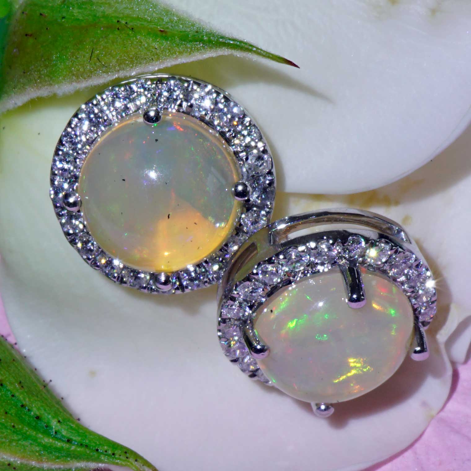Brilliant Opal Ear Stud 18 kt Whitegold TW / VS lively fine transluzent Ethiopia