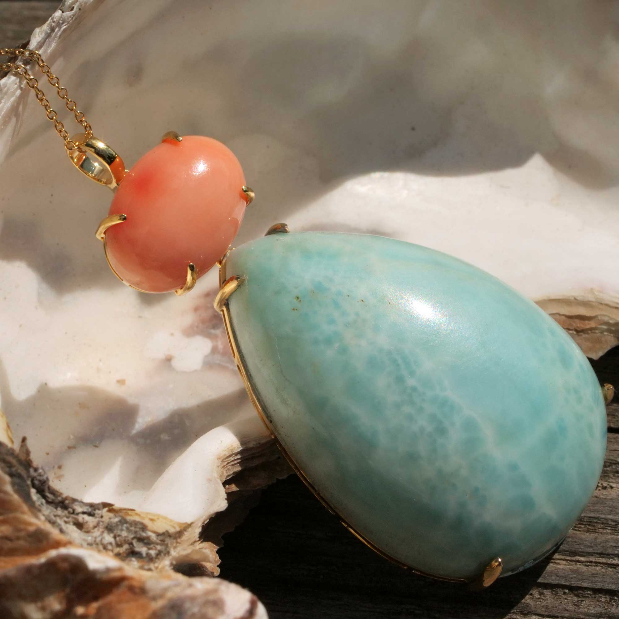 XL Larimar Coral Pendant 105 ct 9 ct in 585 Yellow Gold...has the Potential to become a favorite Piece
