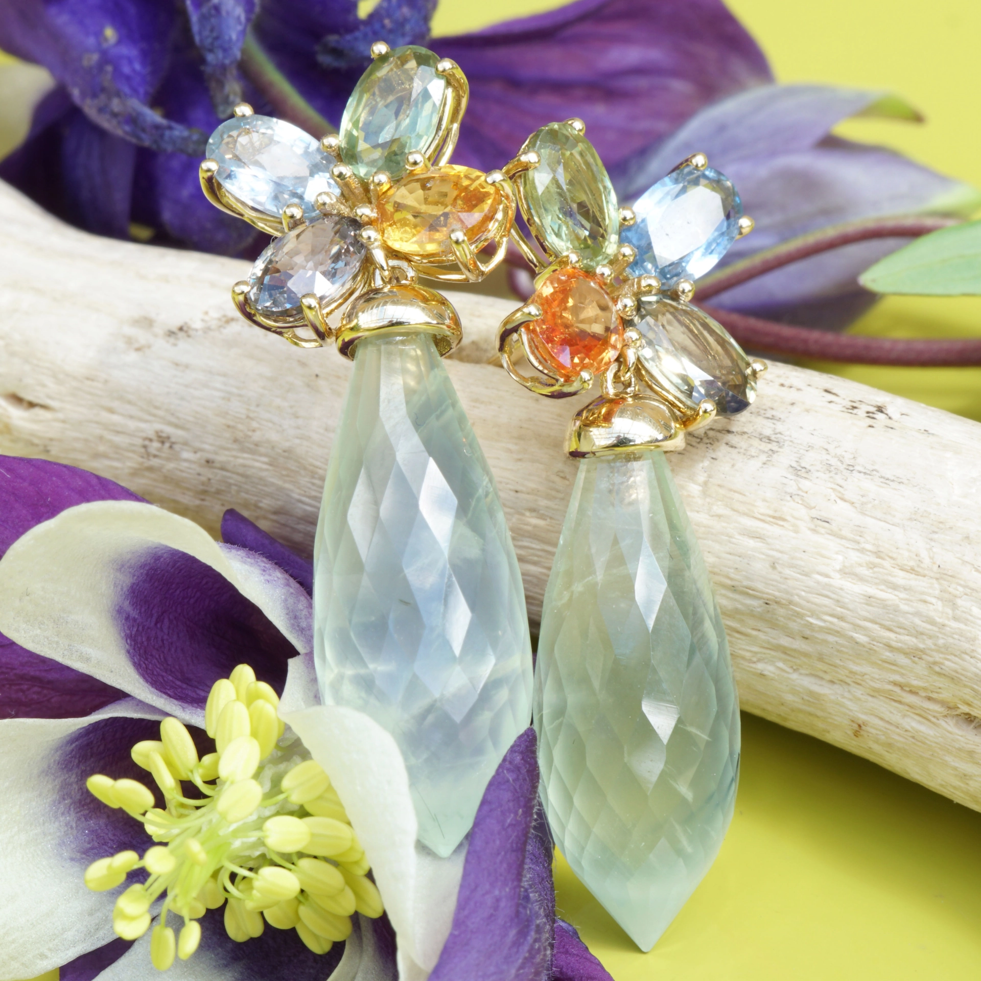 Ohrstecker Saphir bunt Prehnit 750er Gelbgold GREAT WE CELEBRATE COLORS-