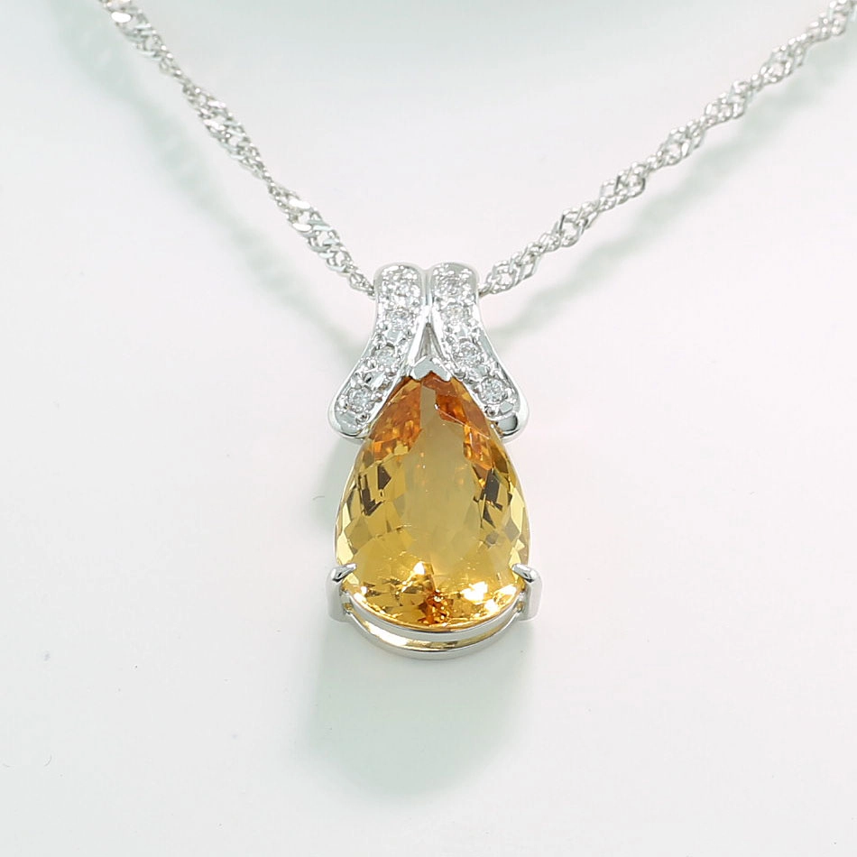 Imperial Topas Brillant Anhänger mit Kette 900er Platin 5.19 ct 0.08 ct