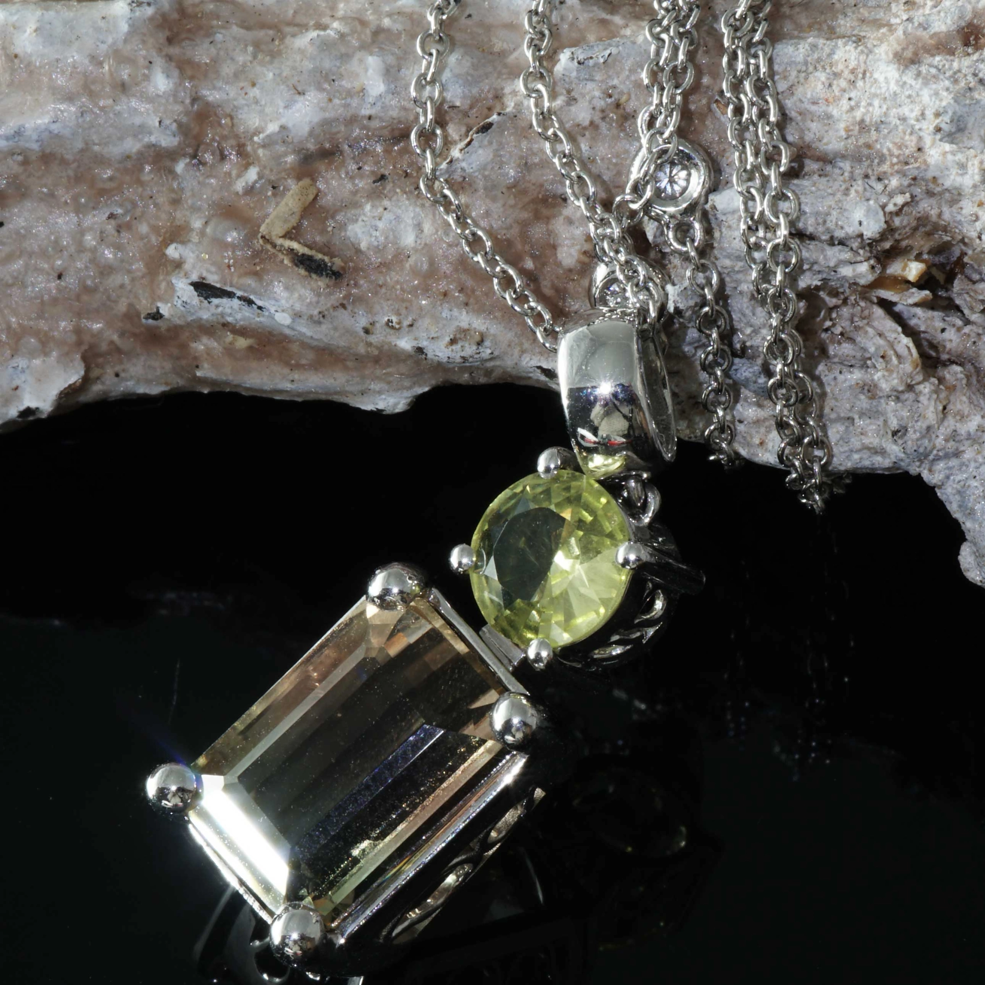 Tourmaline Chrysoberyl Brilliant Pendant in 750 White Gold yellow orange Bicolor 8 ct Africa/Congo