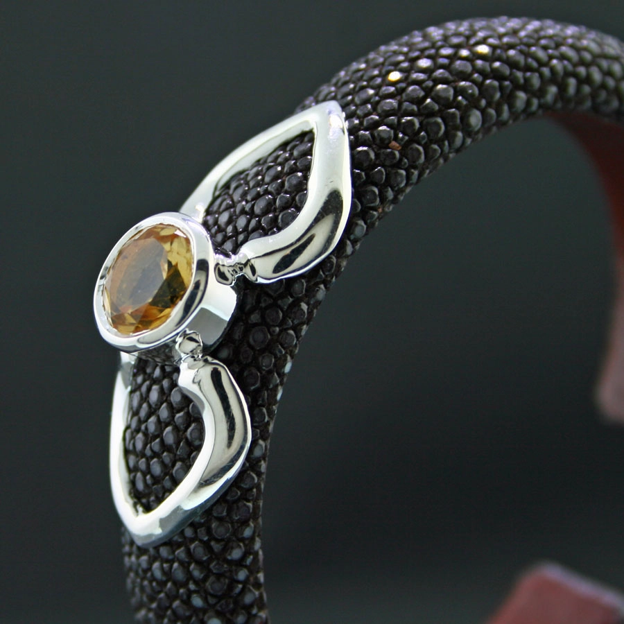 Citrin-Rochenleder-Armreif, 925/-Silber