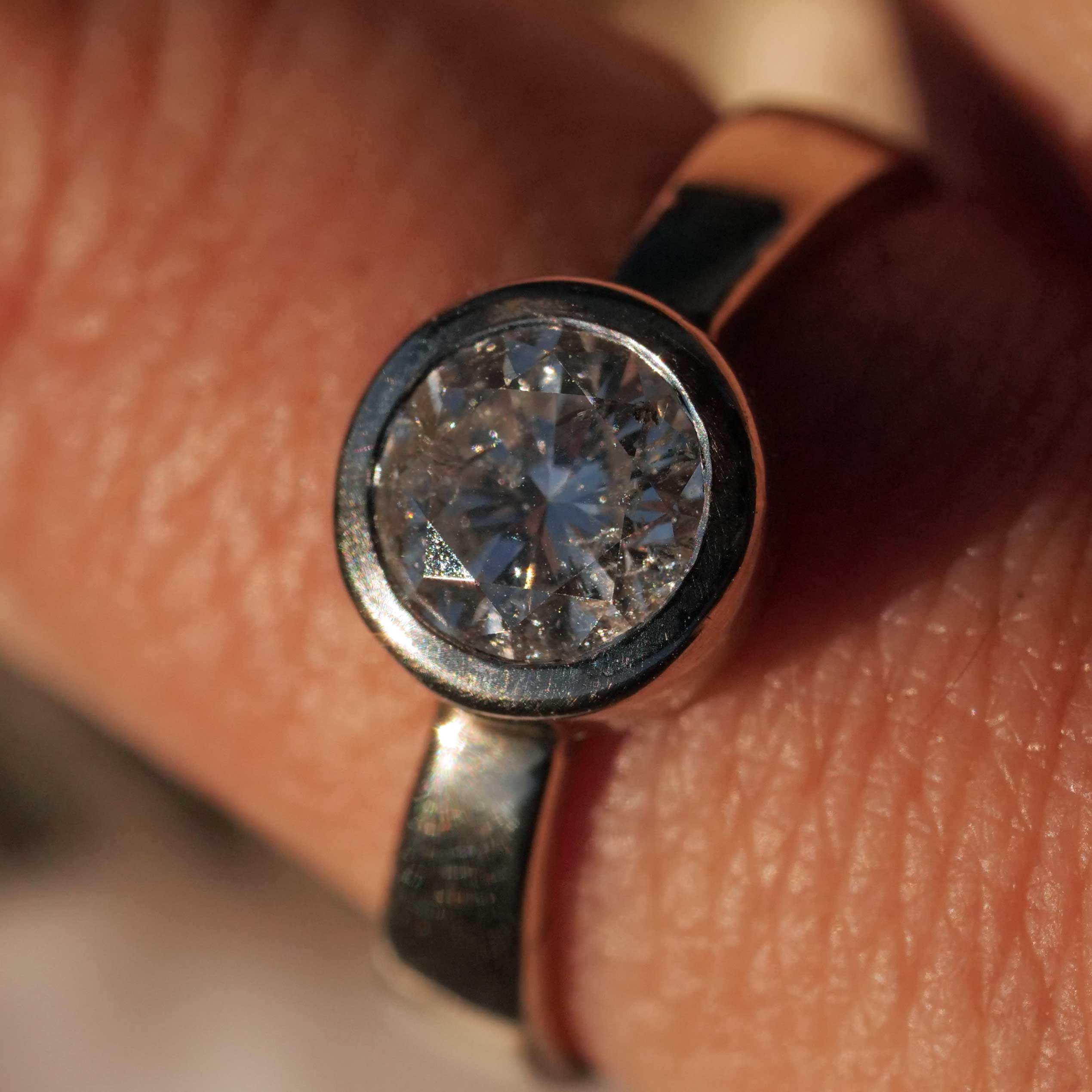 Brilliant Ring 14 kt Whitegold 0.80 ct TW-W P2 Cut in Transition to modern Brilliant Cut