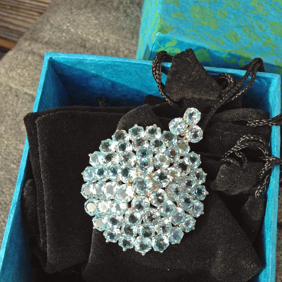 Topas-Brosch/Anhänger, Rosette, Silber