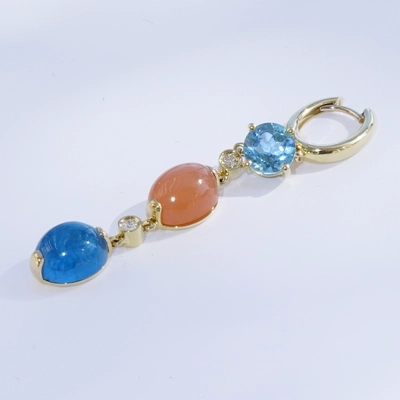 Neon blue paraibacolored Apatite Topaz and Moonstone Earrings 18 kt Jewellery 