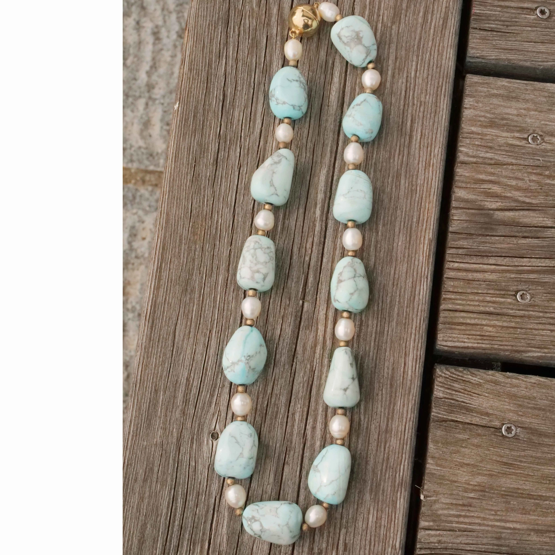 Baroque Howlite Pearl Necklace in a turquoise-like color Summer Jewelry