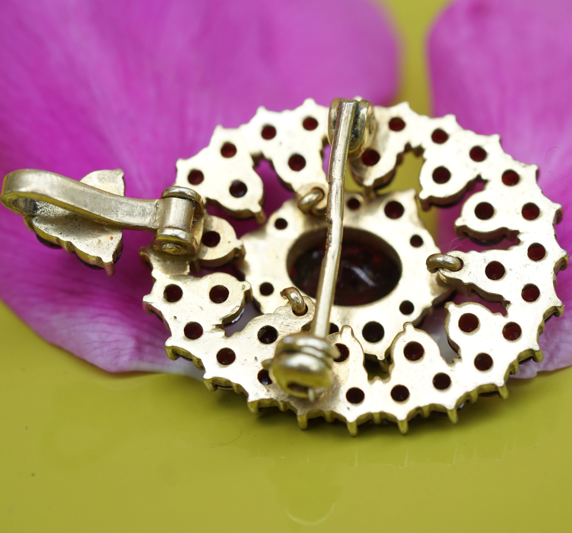 Granat Brosche  Anhänger Böhmen um 1920-40 Silber vergoldet 925er top erhalten