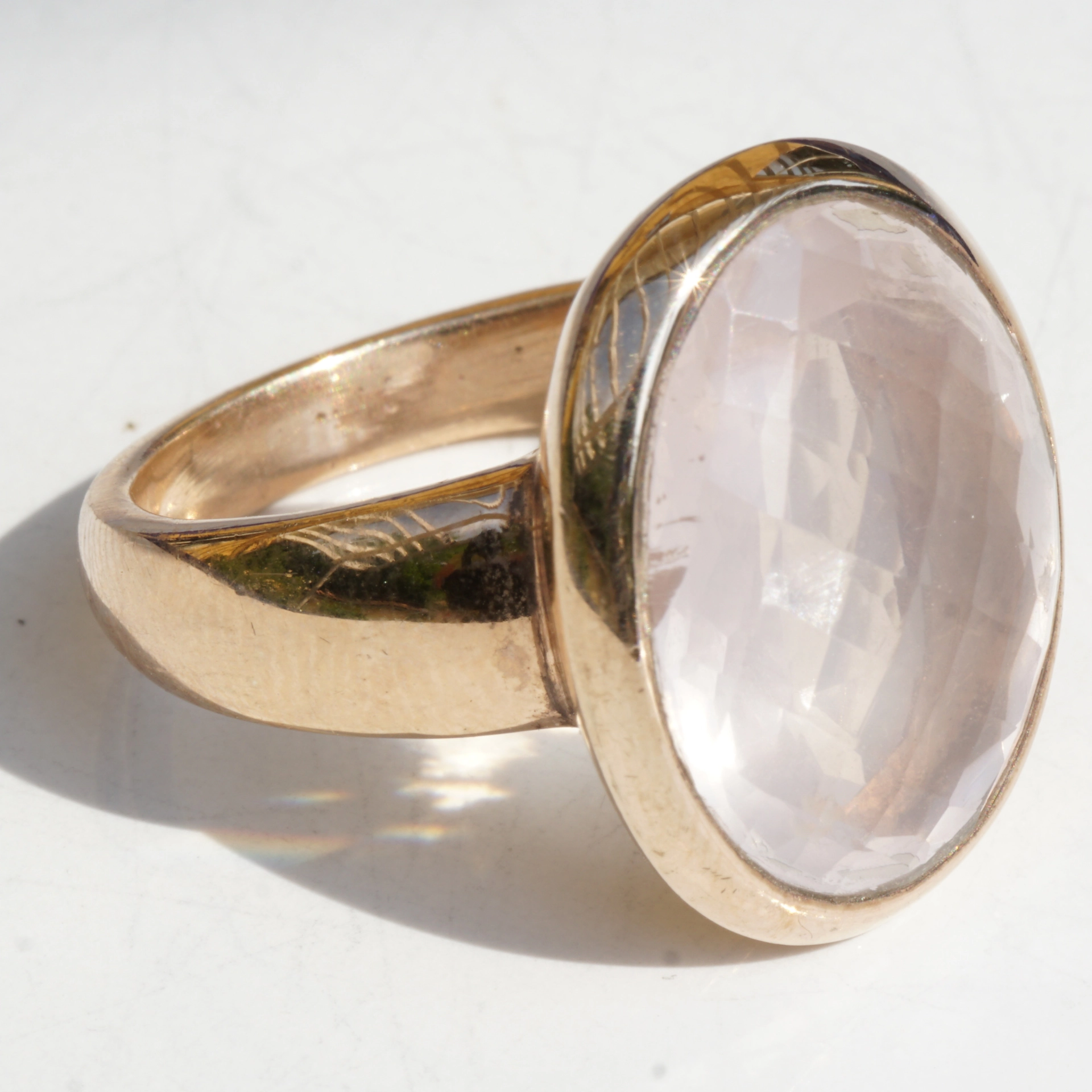 Rosequartz Ring Silver Rosegold Waffle Cut modern Style