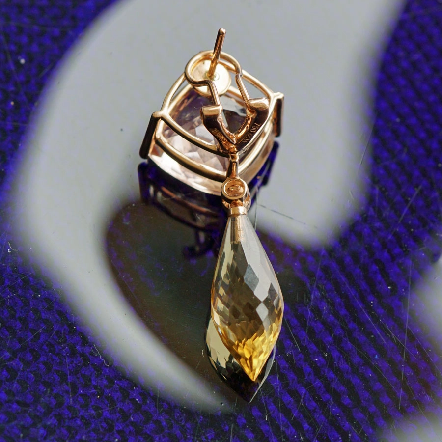 Morganite Citrine Earrings 18.80 ct 18 kt Rose Gold......waking Morning Colors