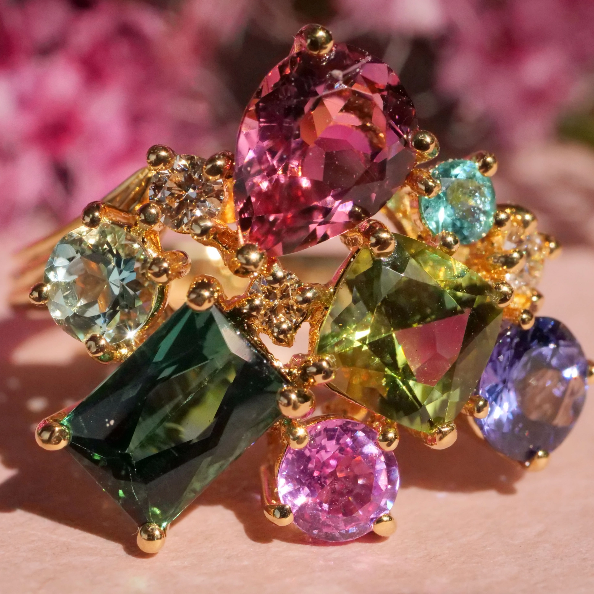 Potpourrie of Colors and Gems....Ring 18 kt Yellow Gold...so many Colors