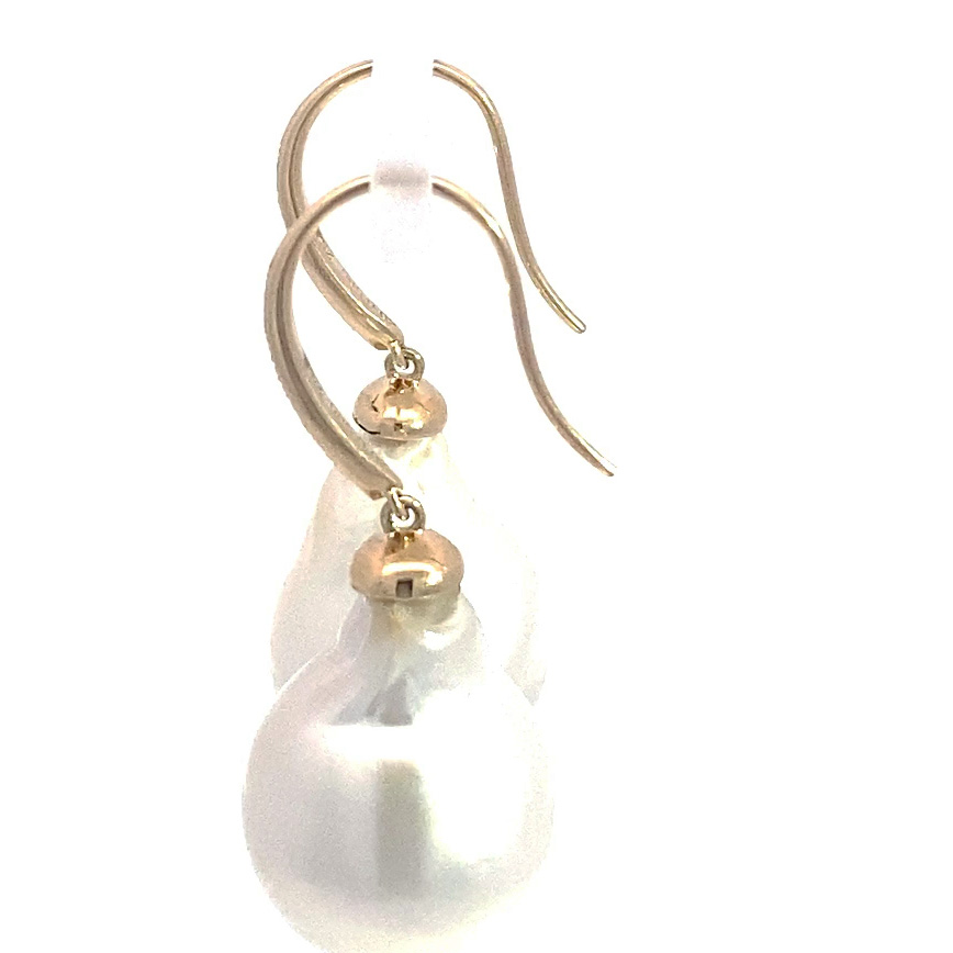 White South Sea Cultured Pearl Diamond Drop Drop Earrings Baroque 20 x 13.5 mm 585 Yellow Gold