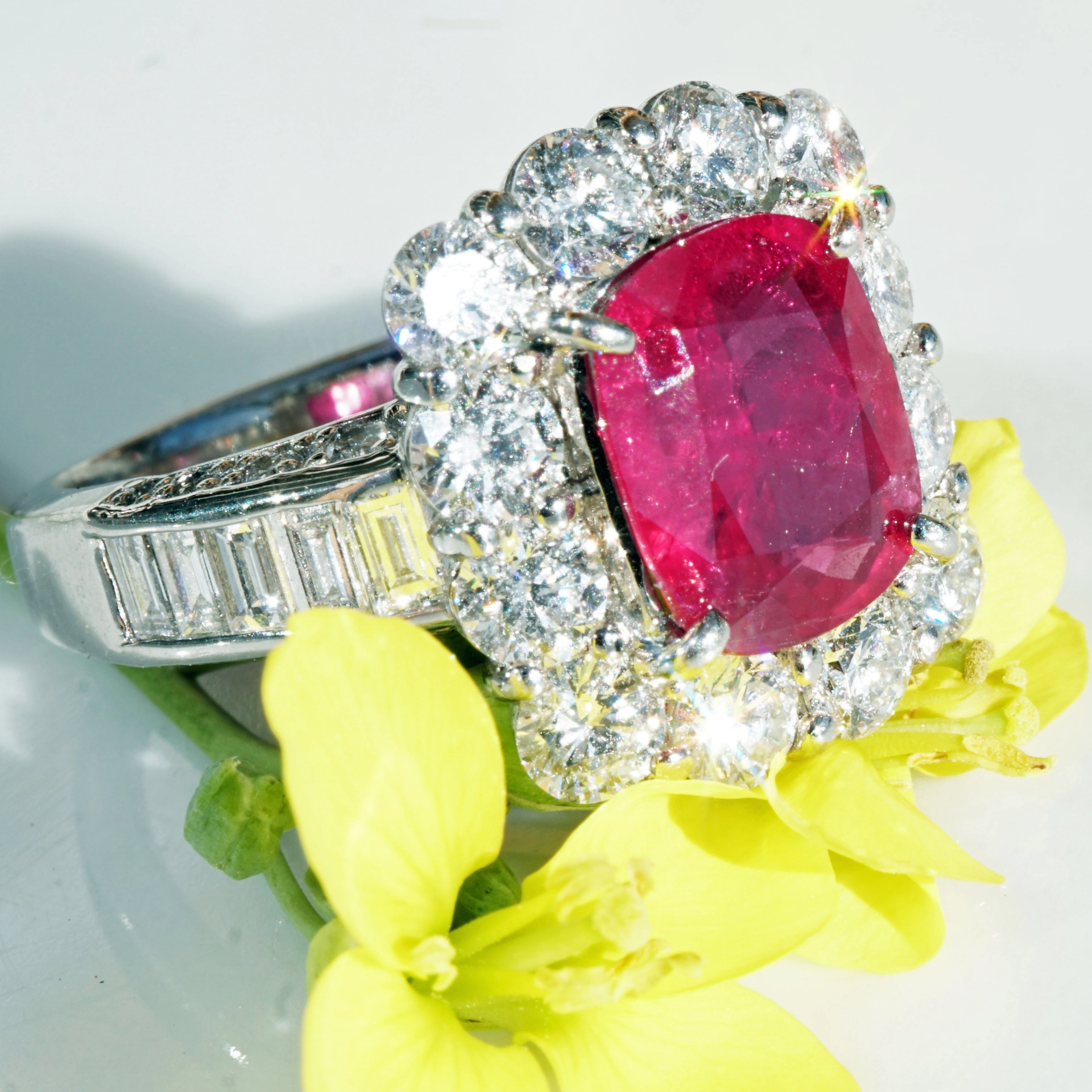 Unheated Burma Ruby Brilliant Ring 2.60 ct 2.38 ct Myanmar 950 platinum GRS certificate