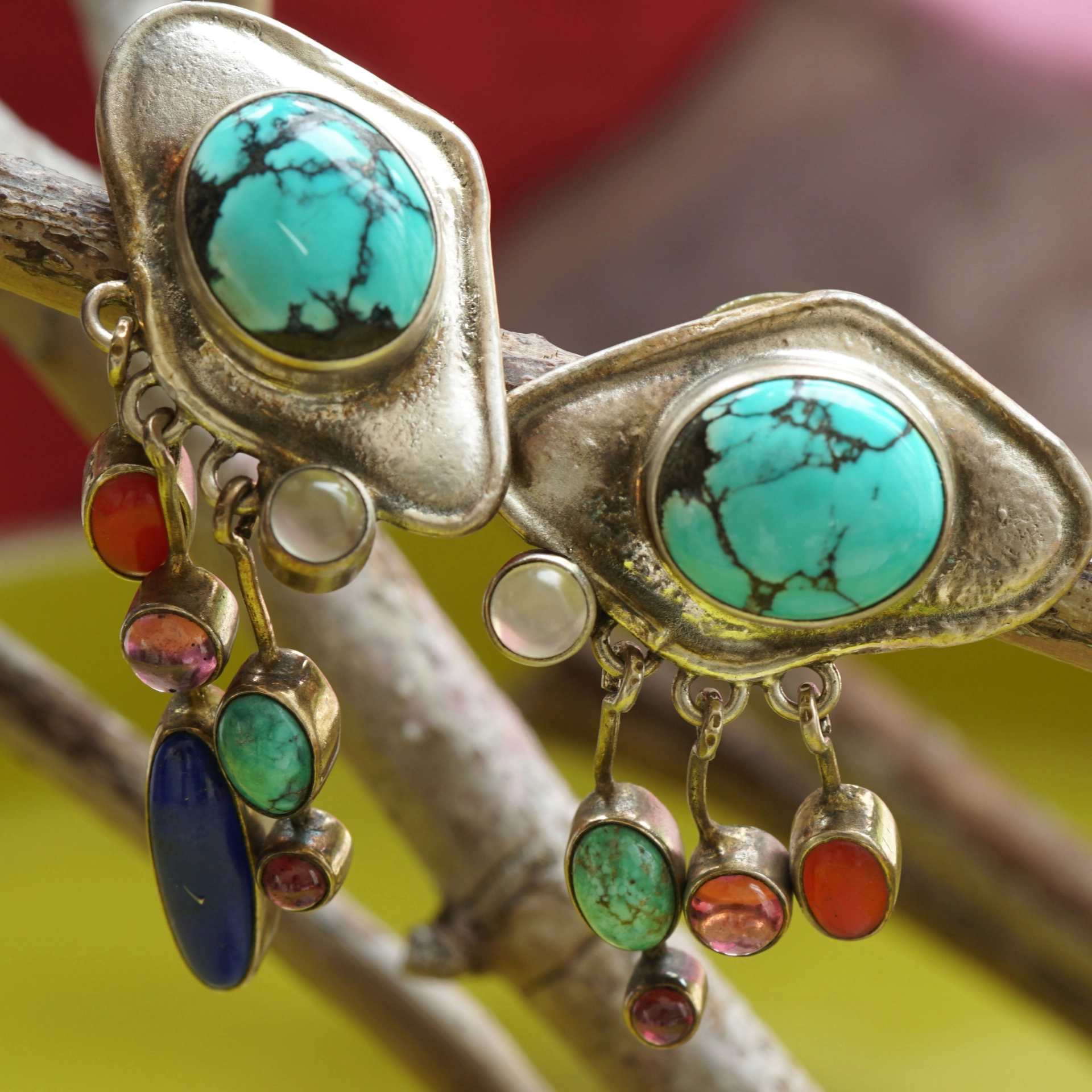 Turquoise Gem Ear Studs Silver.....indian Summertime...