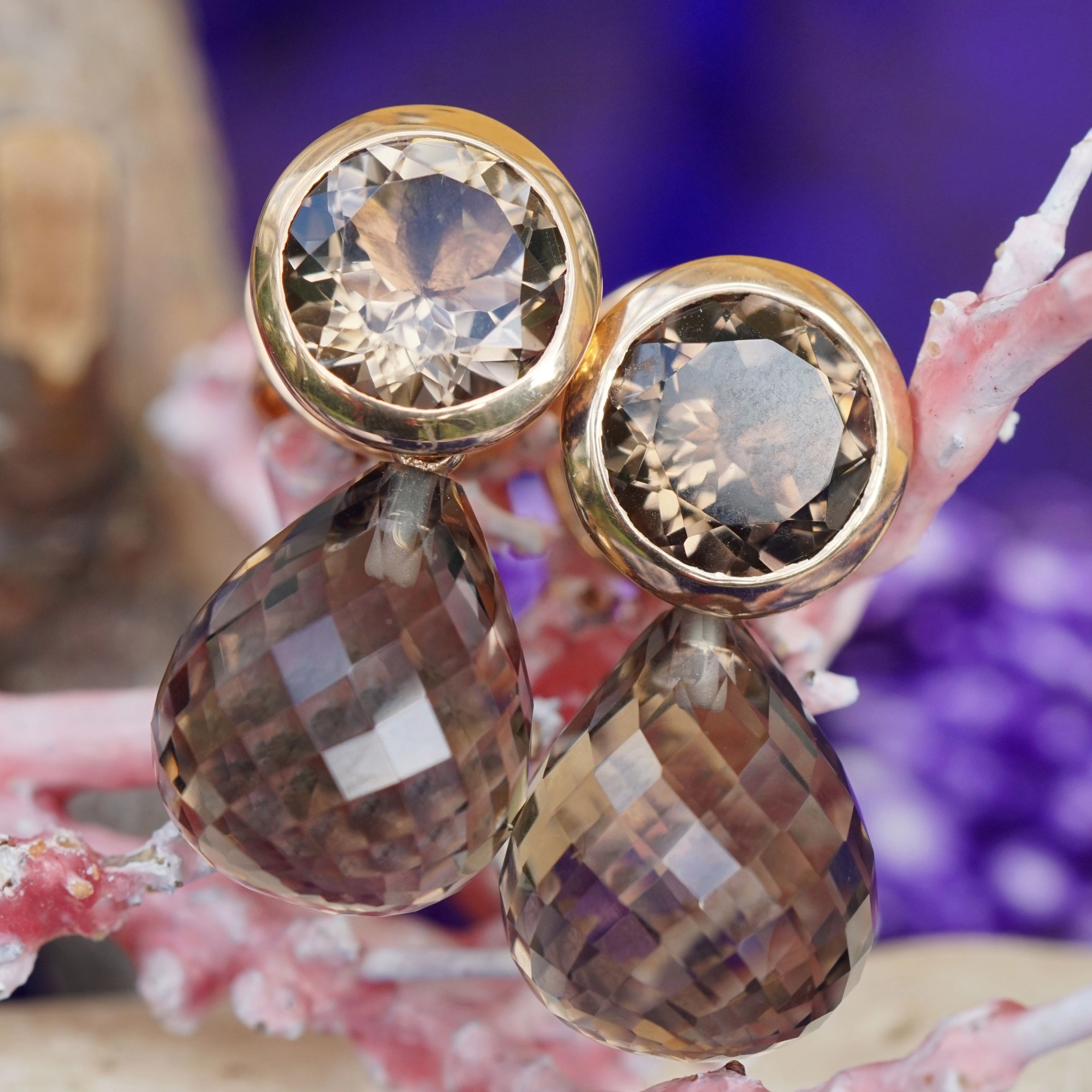 CHILANGO Ohrstecker Sparkling Stars Smoky Quarz 925er Silber rosegoldplated