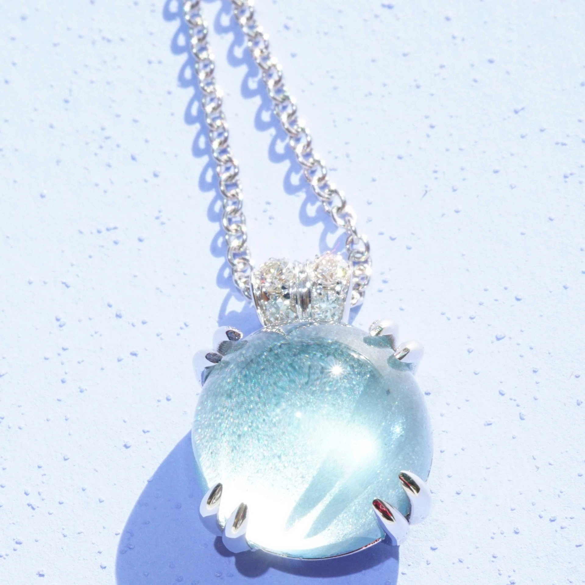 Aquamarine Brilliant Necklace 18 kt White Gold W / VS...sweet Bubbles..round Gemstone