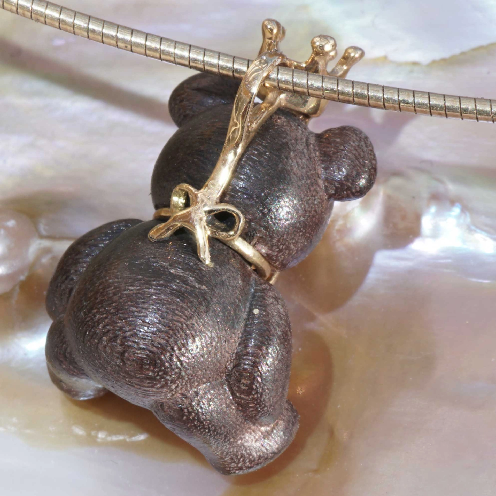 Brilliant Teddy Bear Pendant...so cute...18 kt Yellow Gold...precious Wood