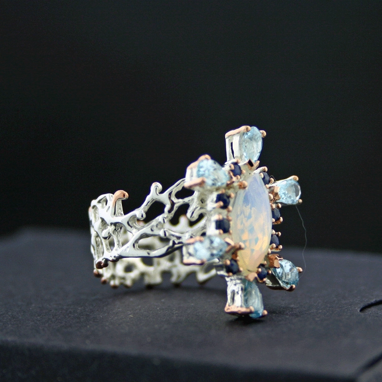 Opal-Saphir-Topas-Ring, 925/-Silber