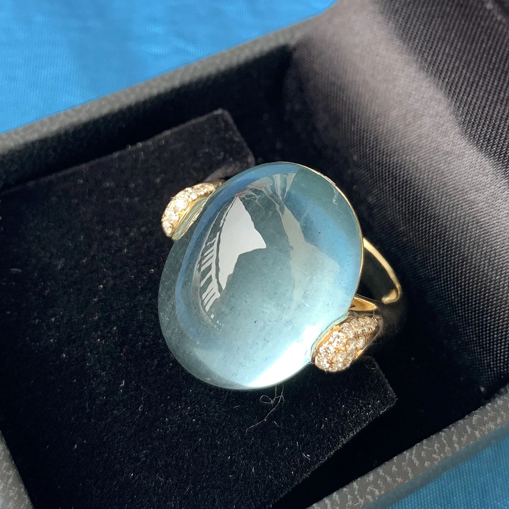 Aquamarin Brillant Ring 23.50 ct 0.28 ct in 750er Gold Water Bubble