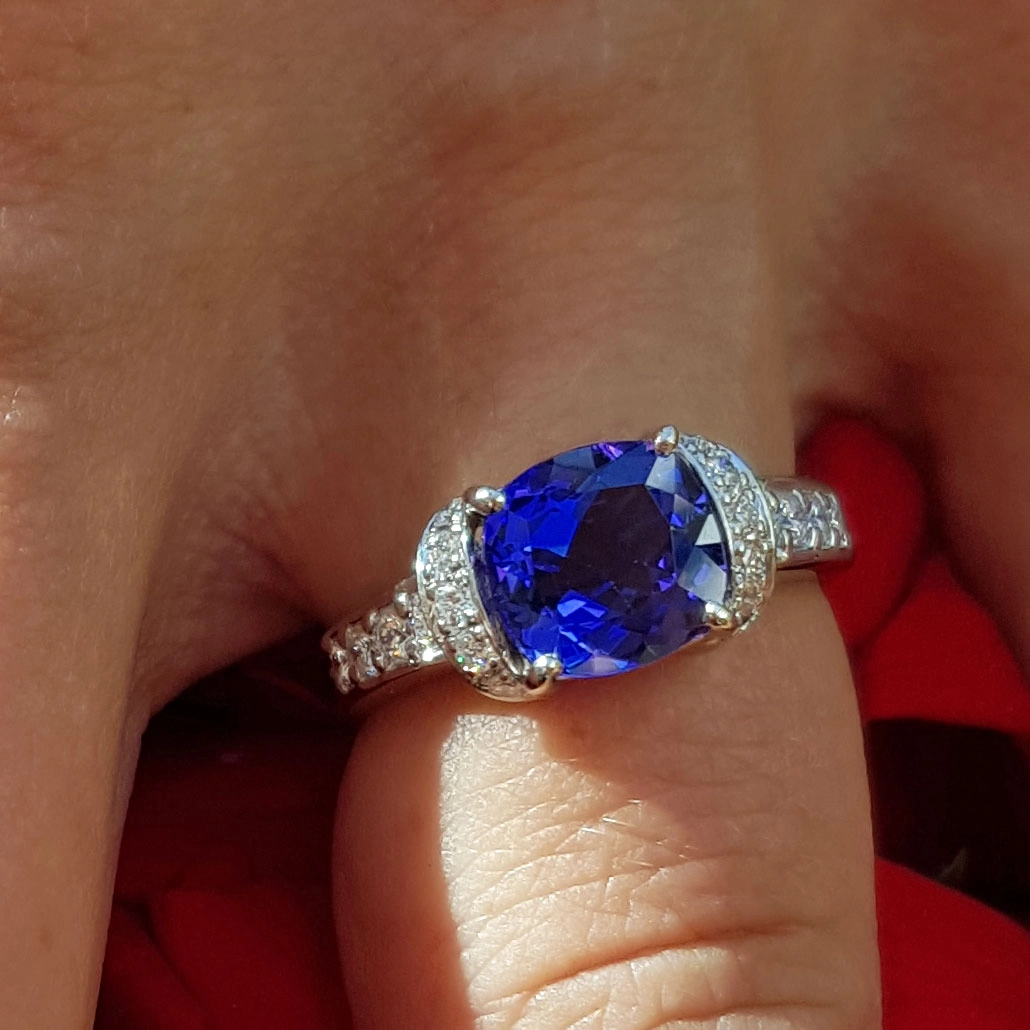 Tansanit Brillant Ring 900er Platin