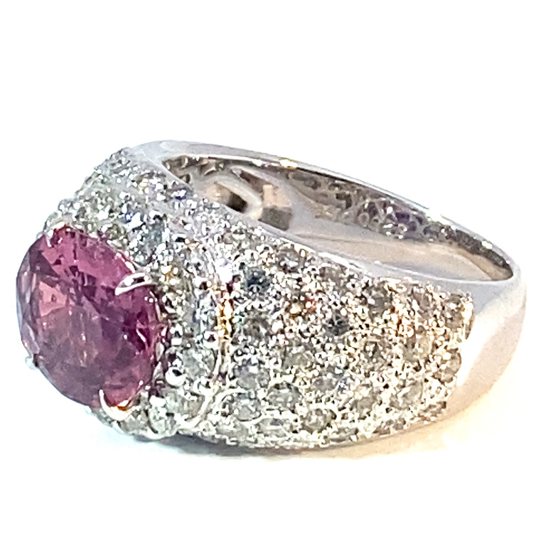 Ring sapphire brilliant 2.50 ct 1.76 ct so big and so vivid pink... TW VS 750 white gold
