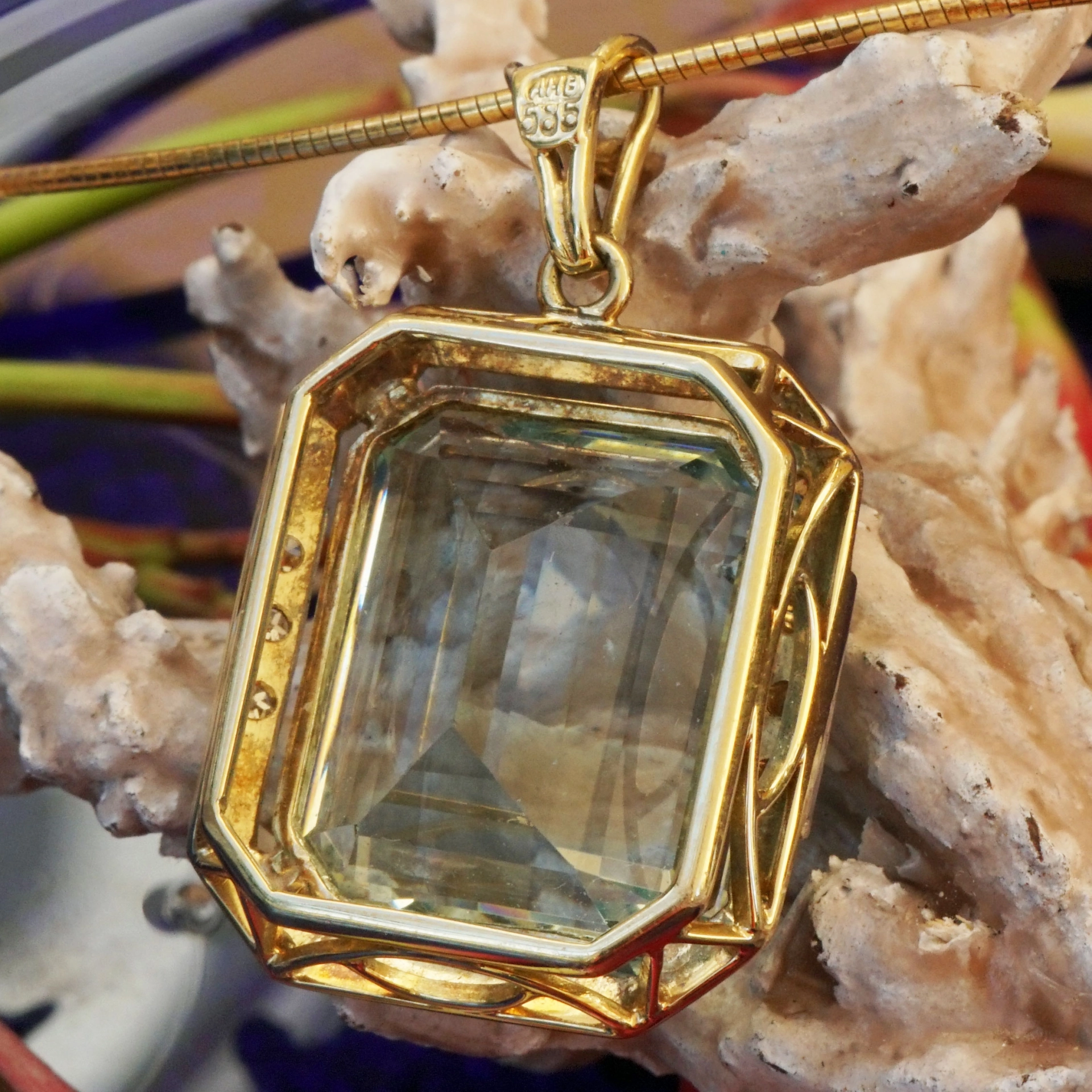 Aquamarin Brillant Anhänger 25 ct FEIN AAA+ SEHR GROß 585er Gold