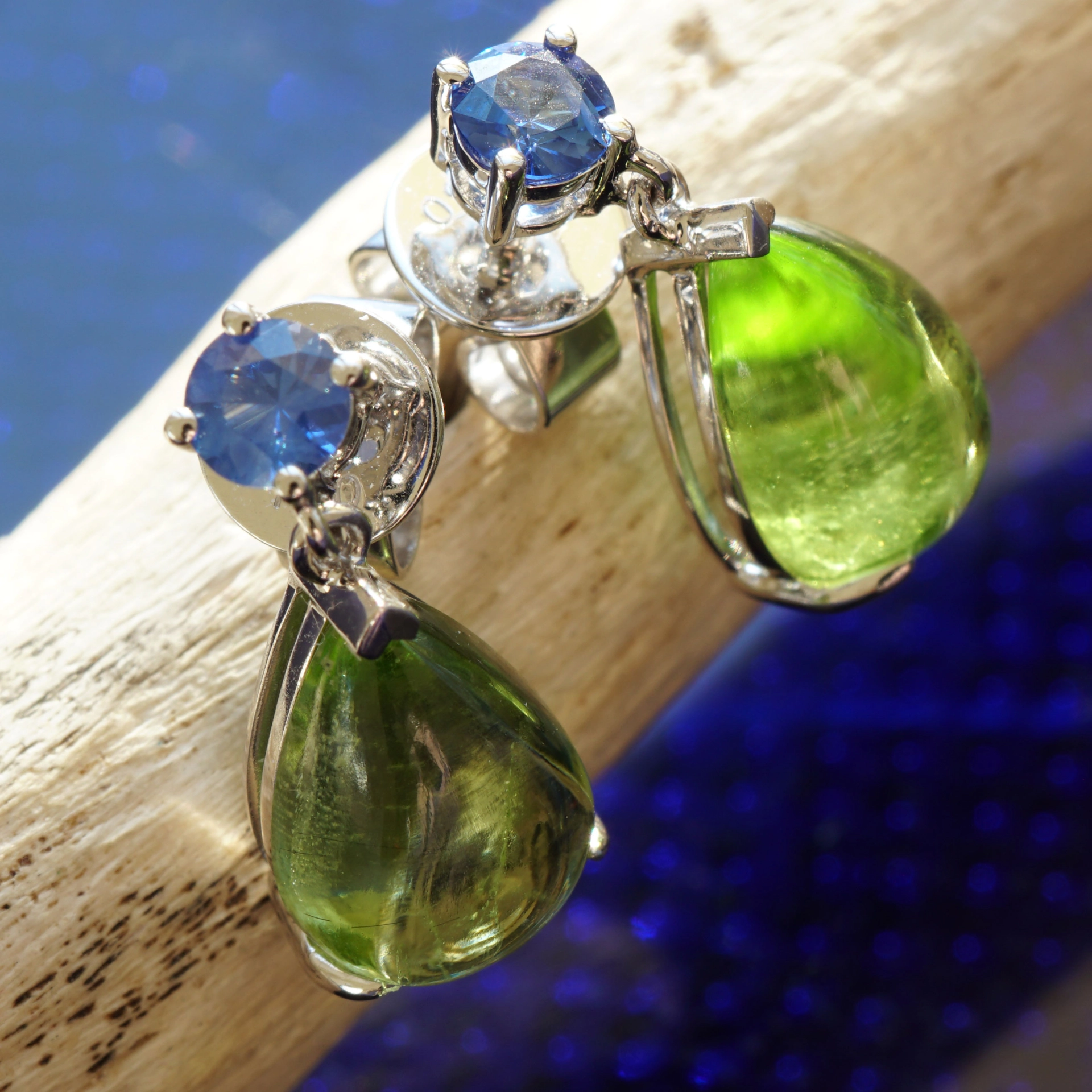 Saphir Peridot Ohrstecker 750er Weissgold...Herzensbrecher Farben Top Saphirqualität