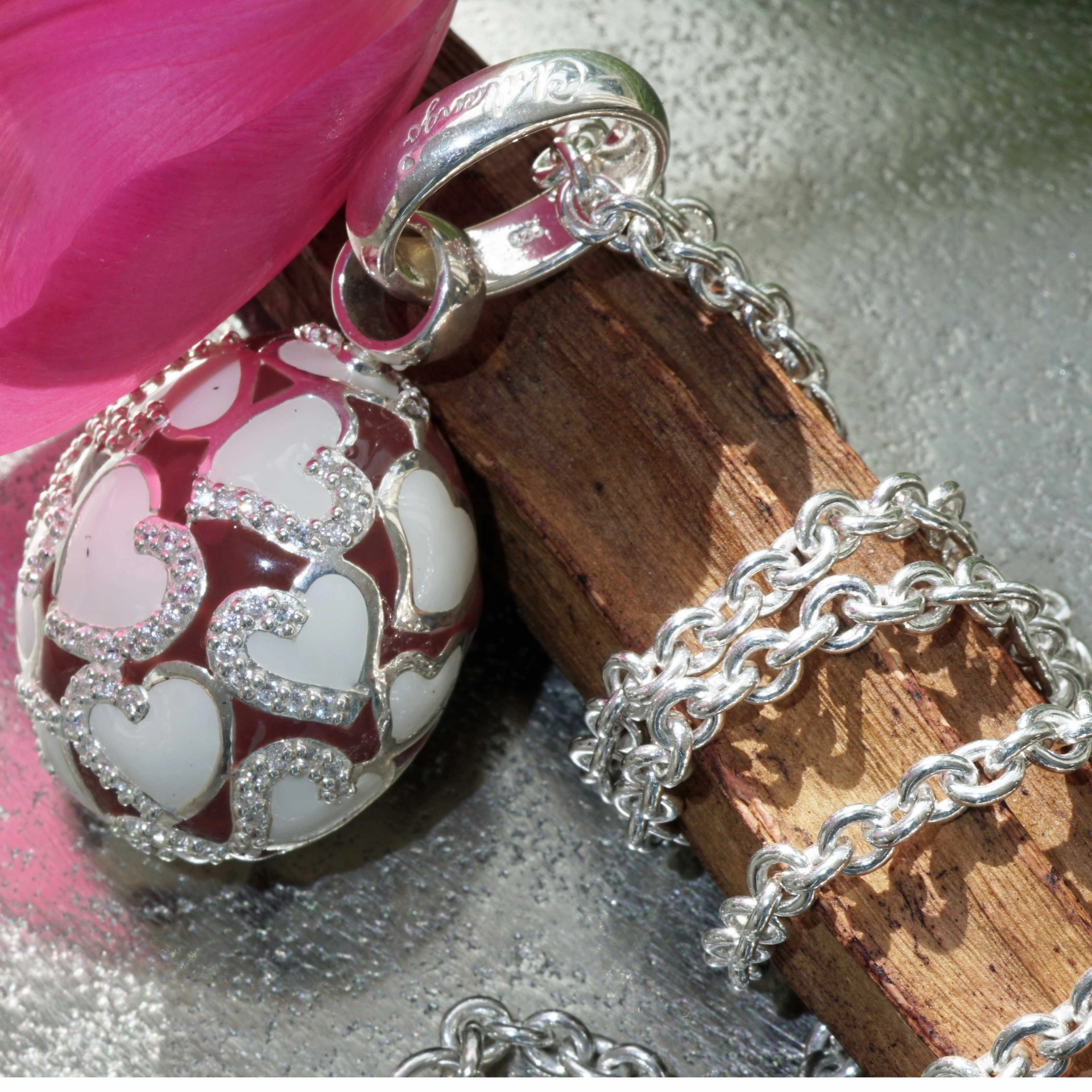Chilango Pendant Faberge Style Heart red-brown 925 Silver Enamel