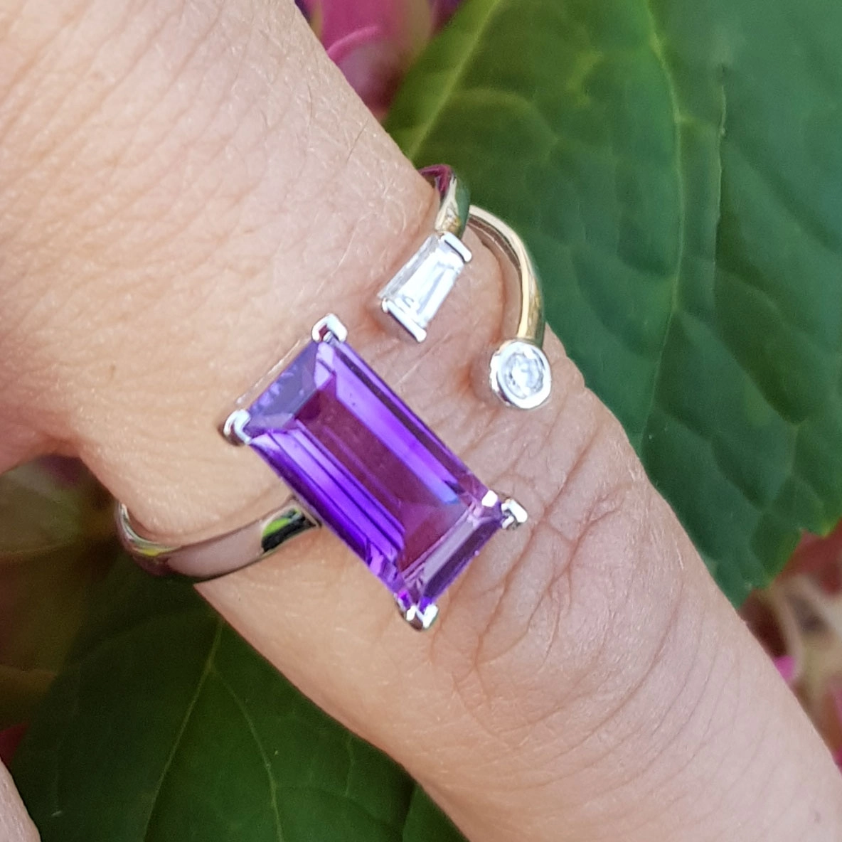 Amethyst Brillant Ring 750er Weissgold Elfenzart