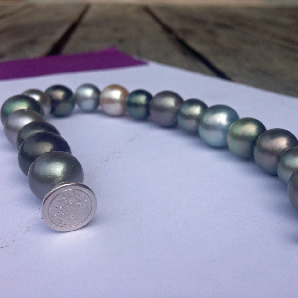 Tahiti-Zuchtperl-Armband, Magnetverschluß,Silber/Ruthenium