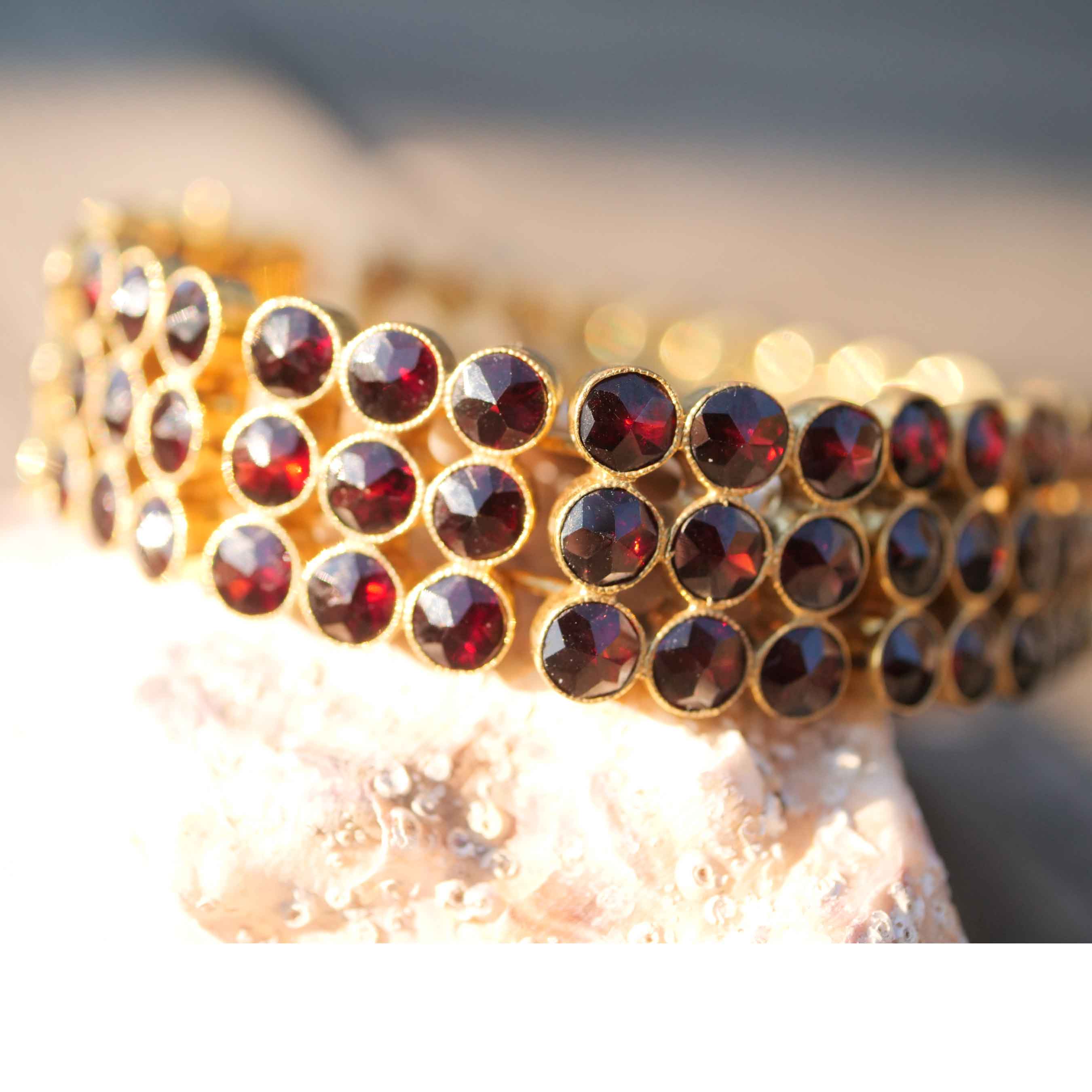 Bohemian Garnet Bracelet Silver goldplated 1900 hallmarked RF