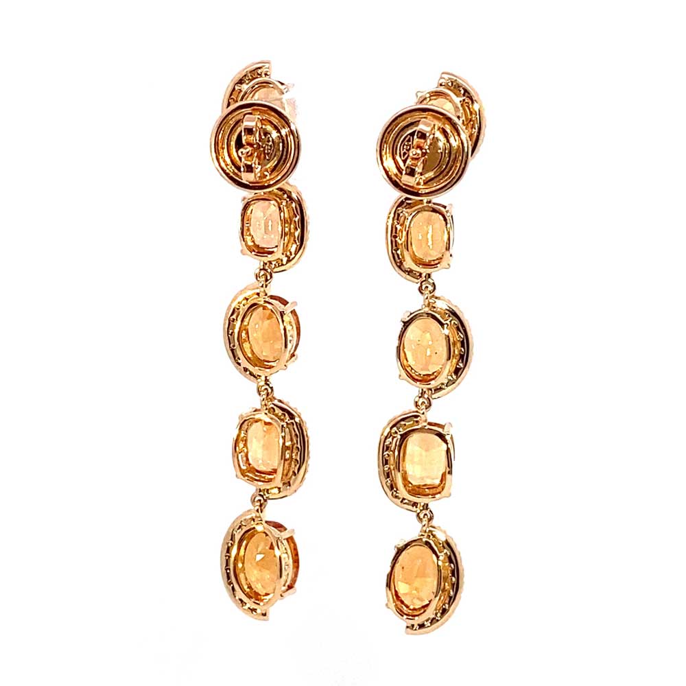 Rare Mandarin Garnet Brilliant Chandelier Dangle Earrings 750 Rose Gold 14.85 ct 0.76 ct Exceptional Color Orange