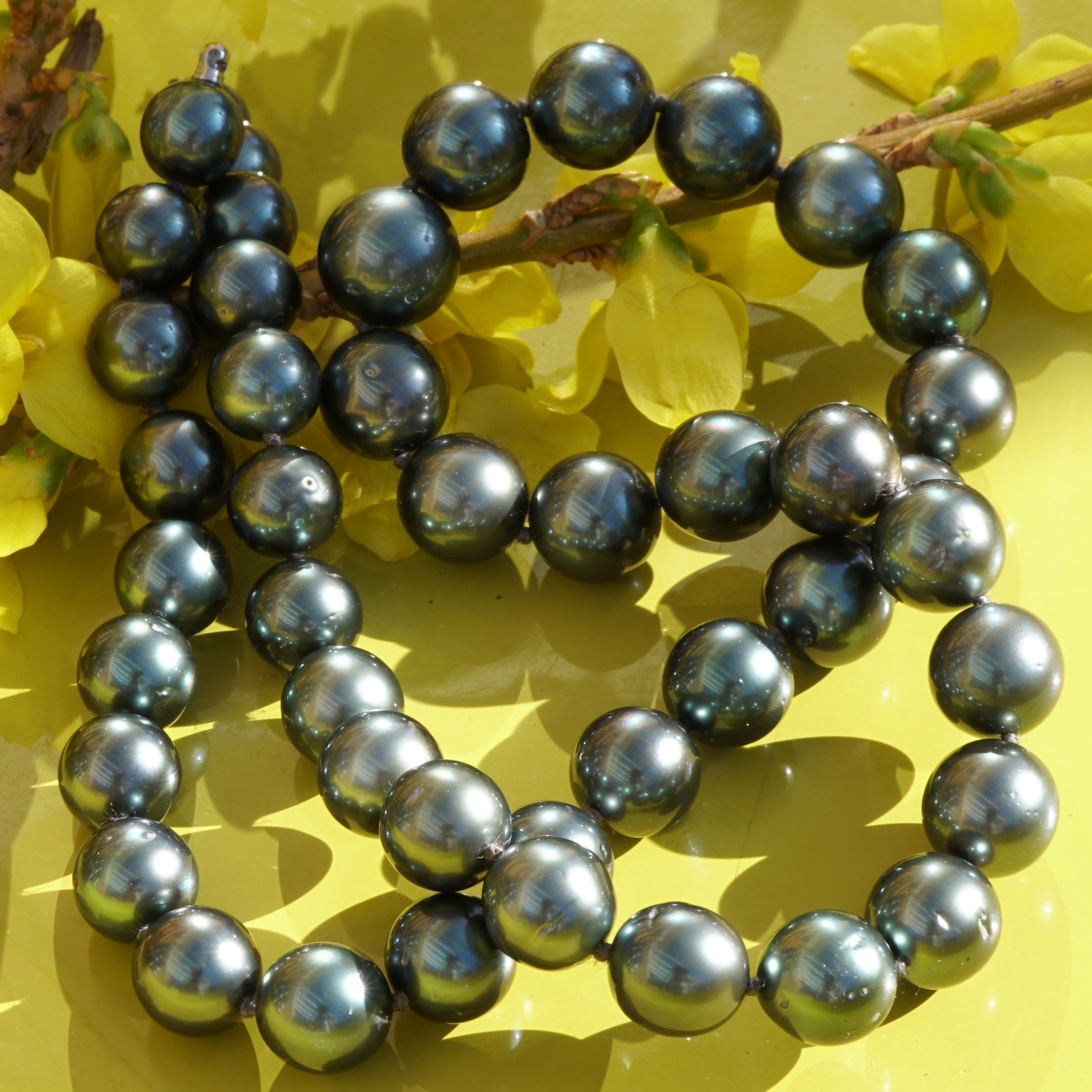 Tahiti Zuchtperl Collier 10,8-8 mm AAA+ schwarz toller Lüster toller Preis