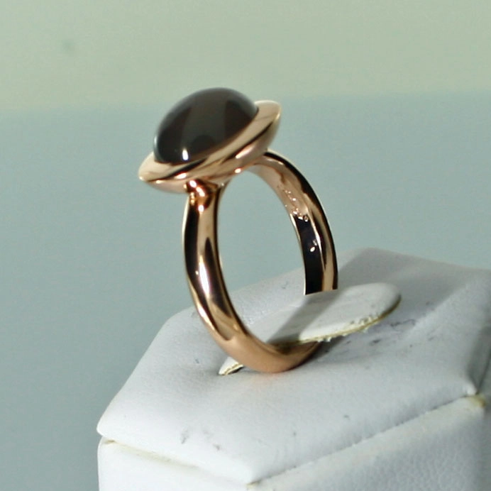 Chilango Ring Calzedony 925 Silver rose goldplated modern shape 17 mm Rw