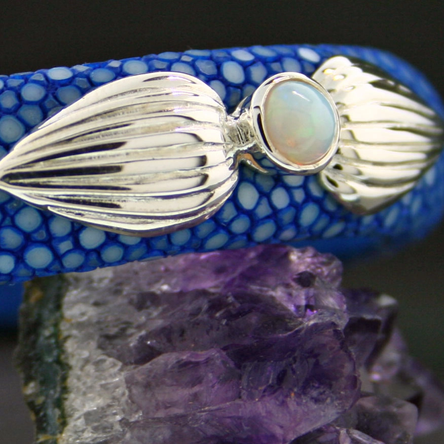 Edelopal-Rochenleder-Armreif, 925/-Silber